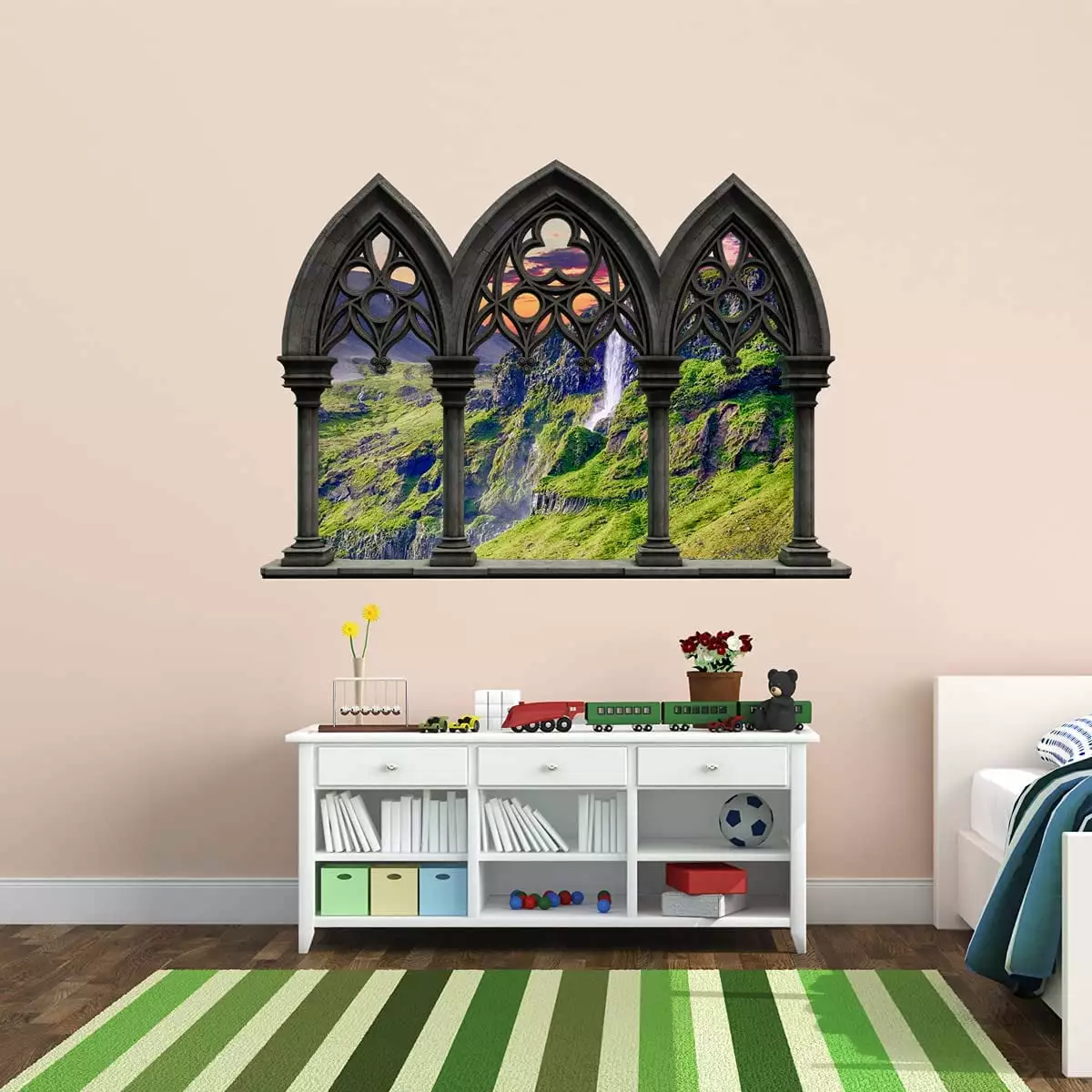 VWAQ - Castle Window Decals for Walls Nature Peel and Stick Mural Wall Art Sticker - NWC12