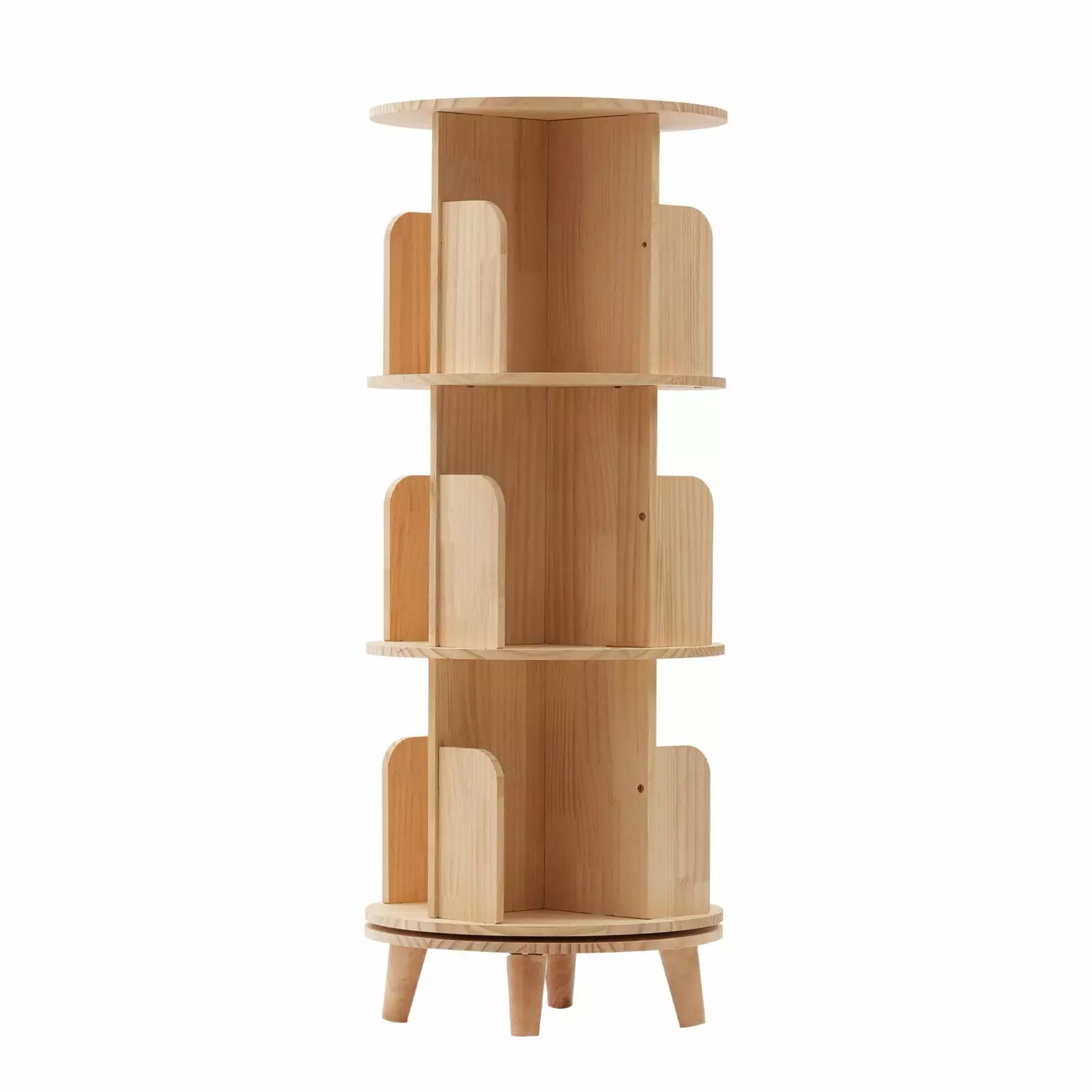 360?? Rotating Bookshelf Floor Standing Pine Wood Bookcase Shelf Freestanding