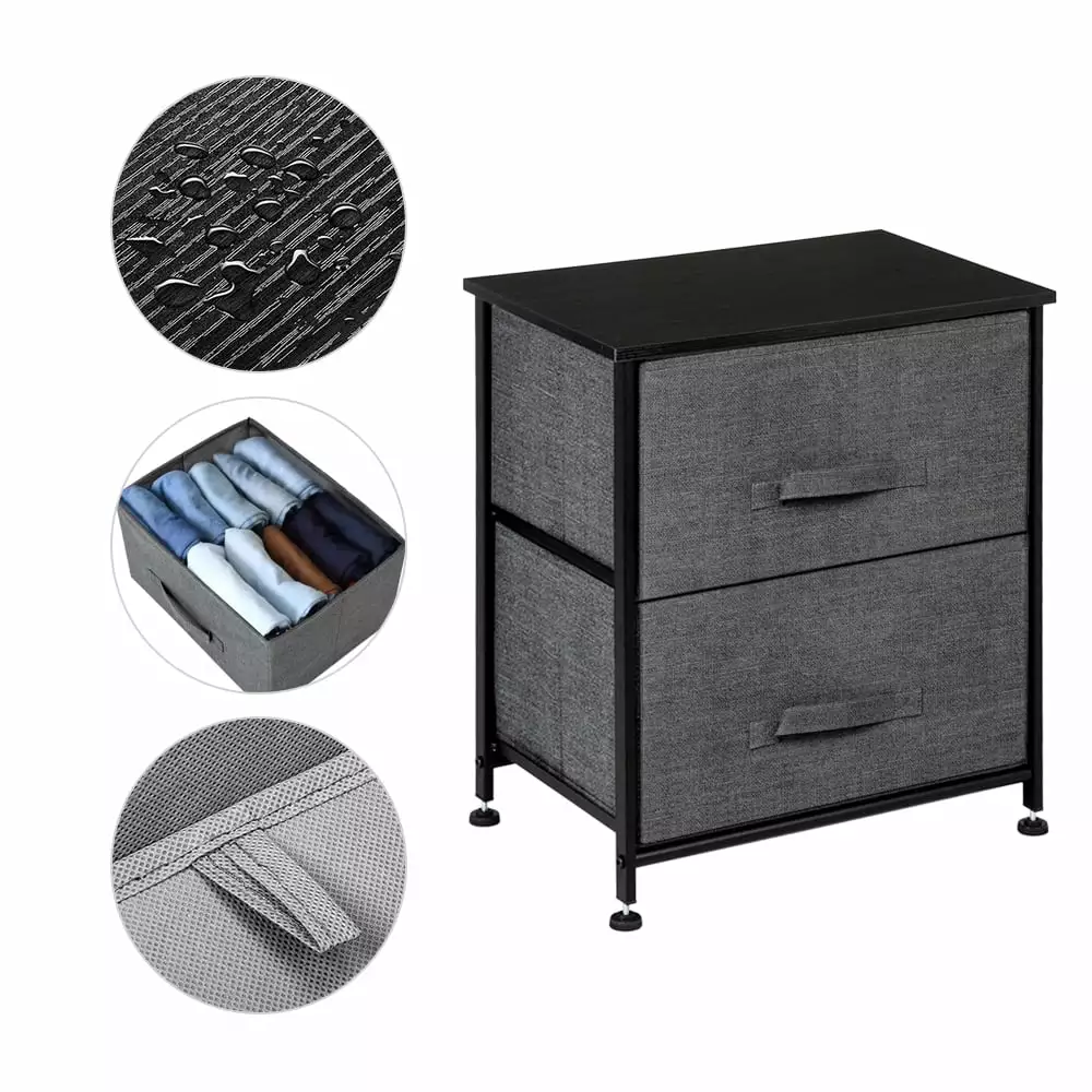 Topcobe 2 Drawers Night Stand. Double Layer End Table Storage Tower For Bedroom. Hallway