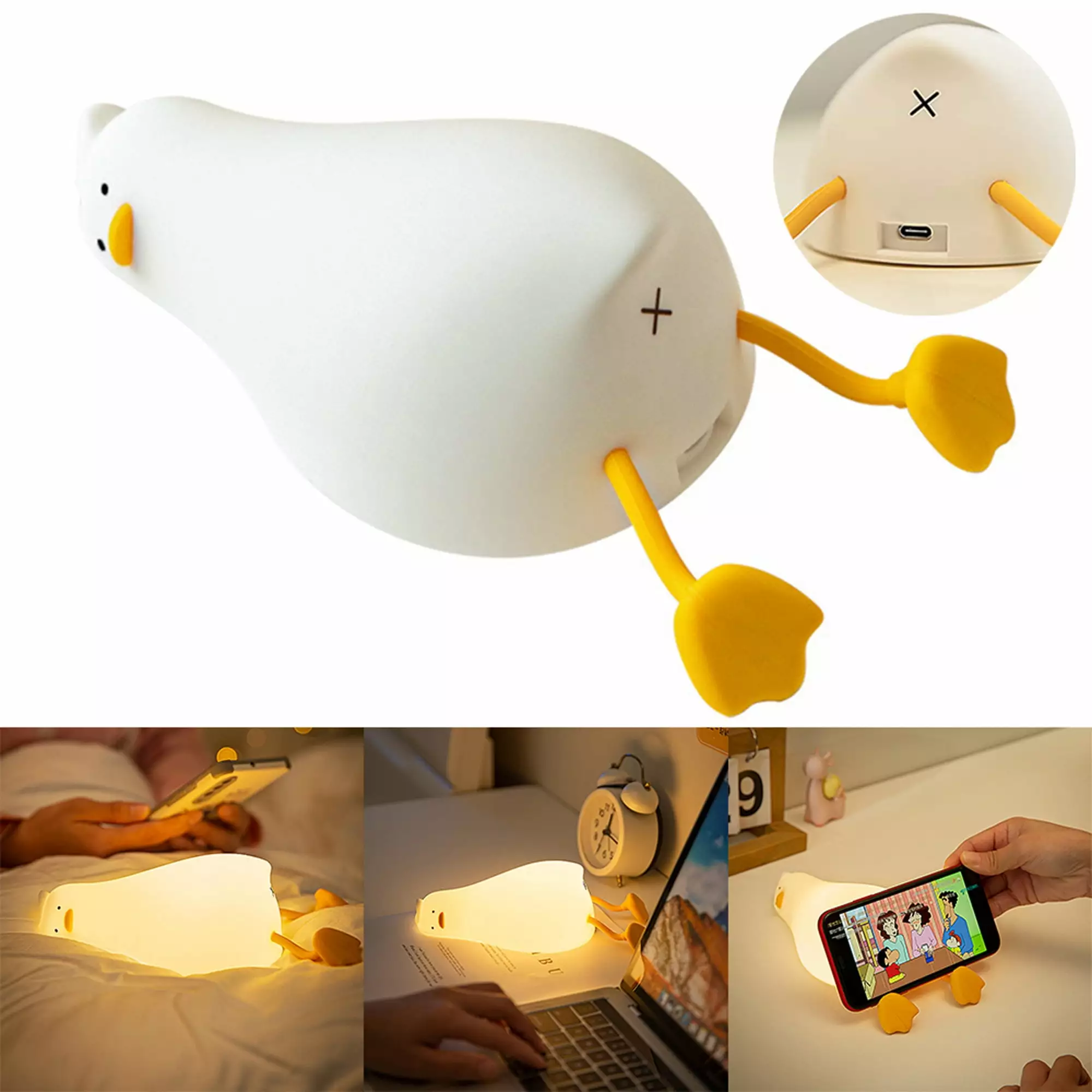 Shakub USB Charging Cute Silicone Lying Flat Duck LED Night Light Table Lamp Kids Gift