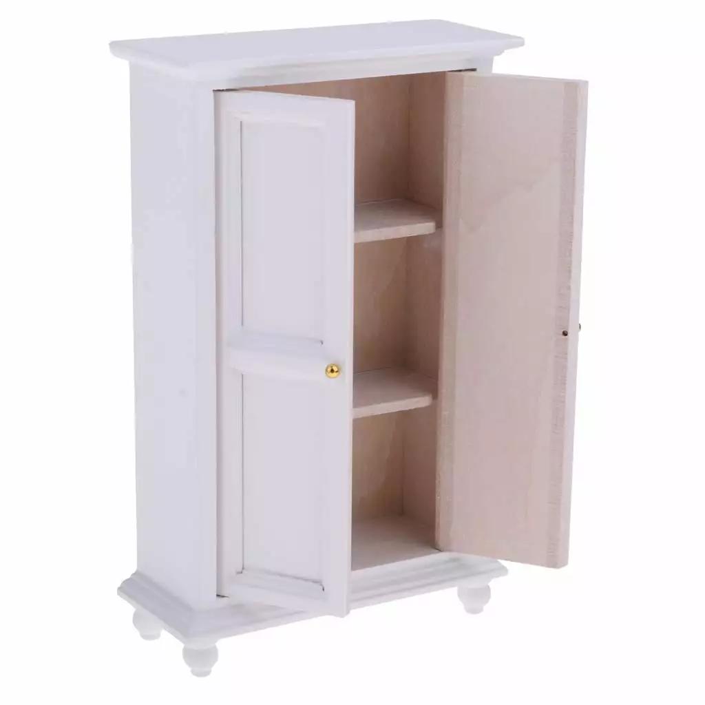 1/12 White Armoire Closet Wooden Furniture for Bedroom