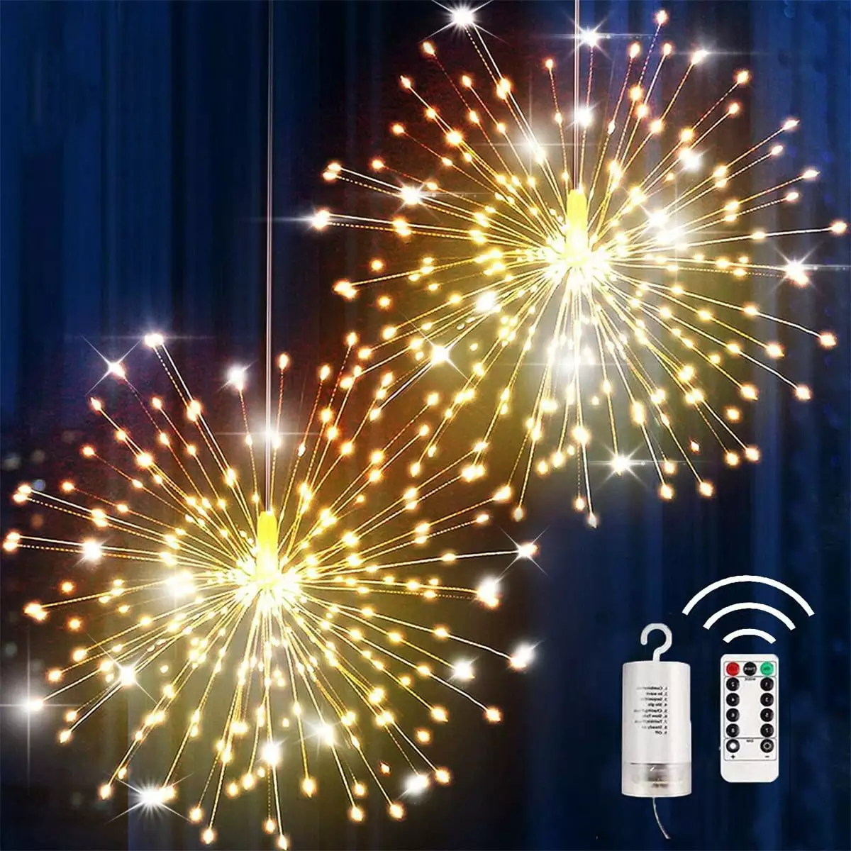 1 Pack Firework Lights 180 Leds Copper Wire Starburst String Lights 8 Modes Battery Operated Fairy Lights with Remote.Wedding Christmas Decorative Hanging Lights for Party Patio Garden Warm White