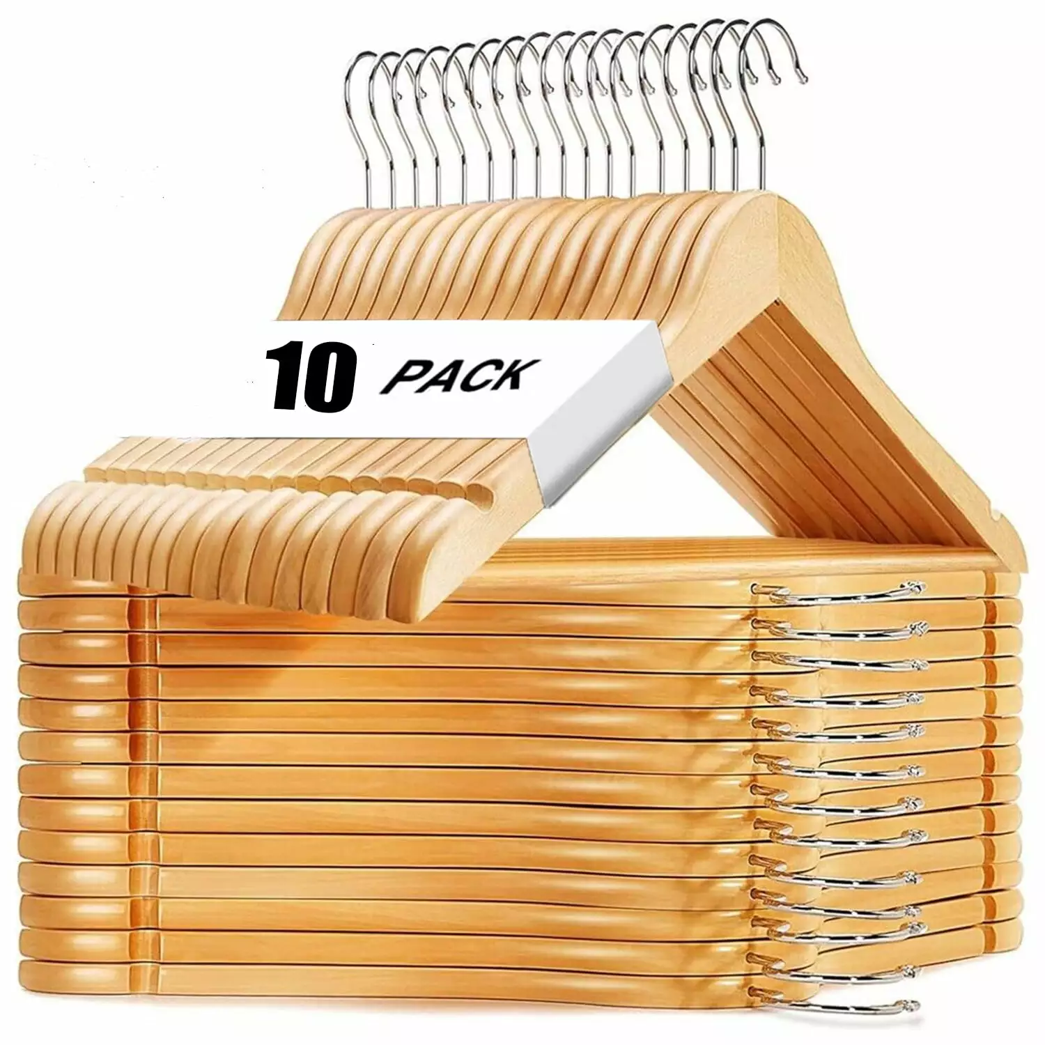 10 Pack Natural Wood Clothes Hangers. Durable Wooden Hangers for Coats. Jackets. Dresses. Pants. and Shirts