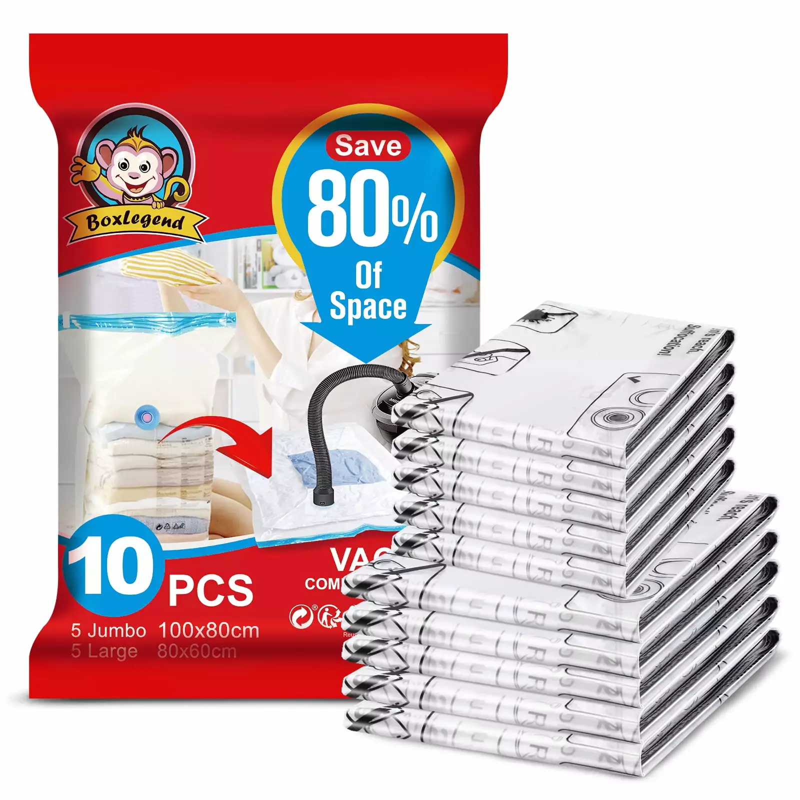 10 Pack Vacuum Storage Bags. Space Saver Bags (5Jumbo+5 Large). Instant Space Saver Storage Bags. Compression Bags