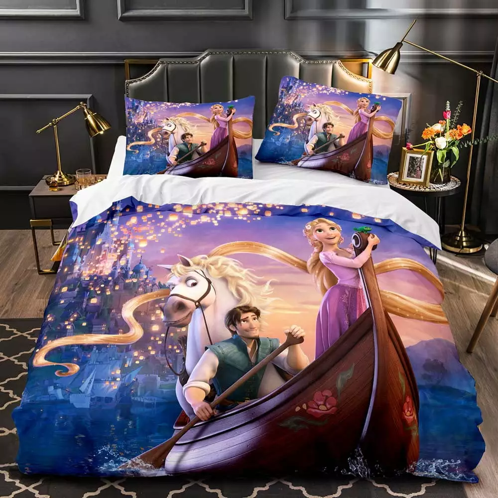 Snow White Duvet Cover Set with Buttons Closure 100% Microfiber. 3 Pieces Anime 3D Printed Ultra Skin-Friendly Comforter Cover