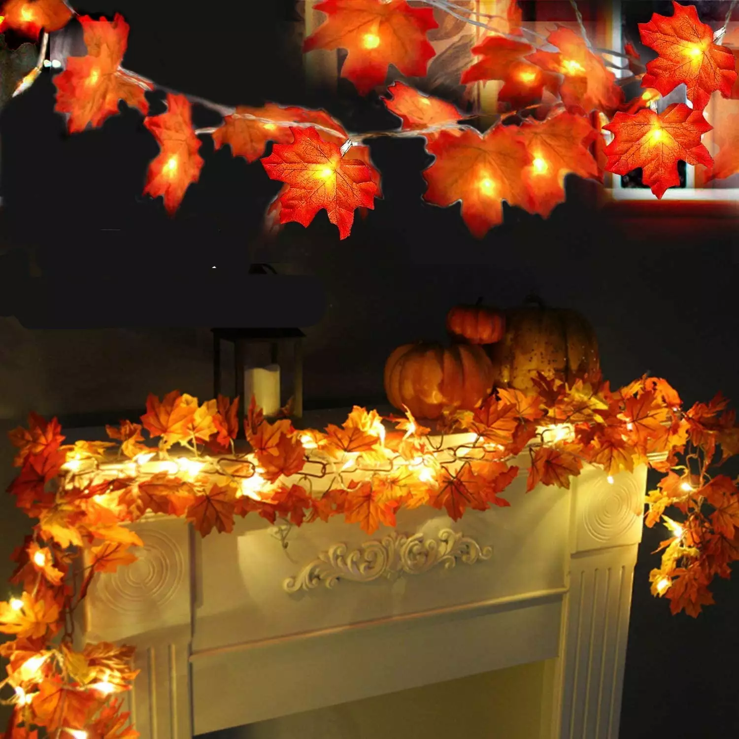 2 Pack Thanksgiving Decorations Lighted Fall Garland.Thankgiving Decor Waterproof Maple Leaf String Lights