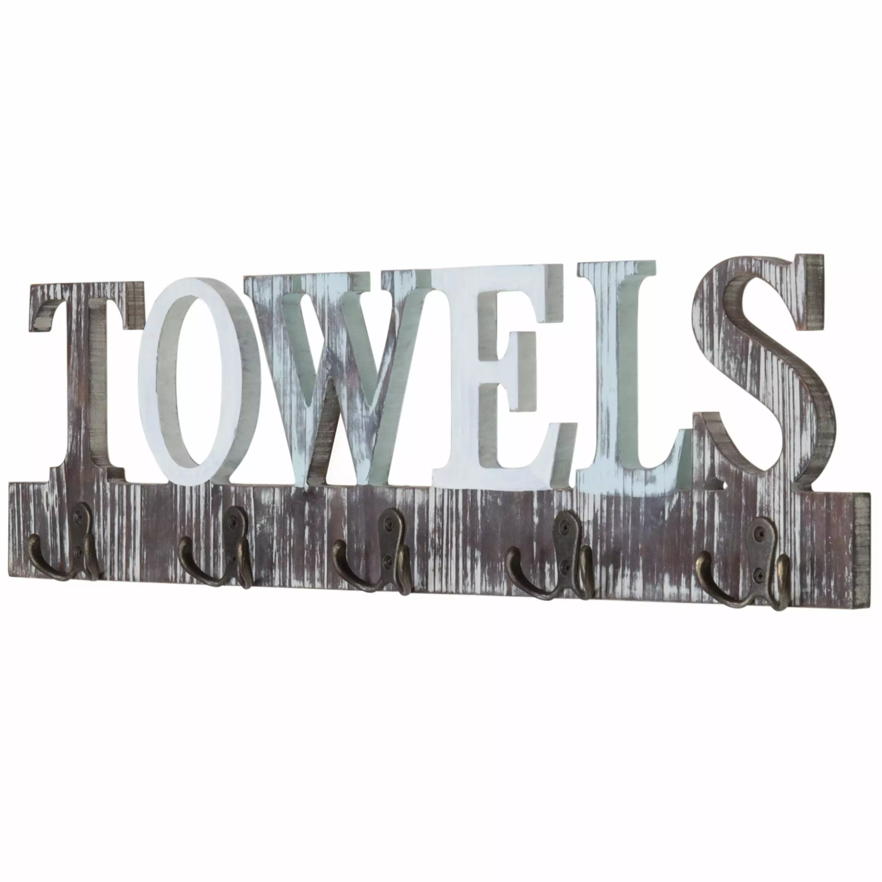 MyGift Rustic Wood Wall Mounted Towel Rack with Cutout Letters. 5 Dual-Hook