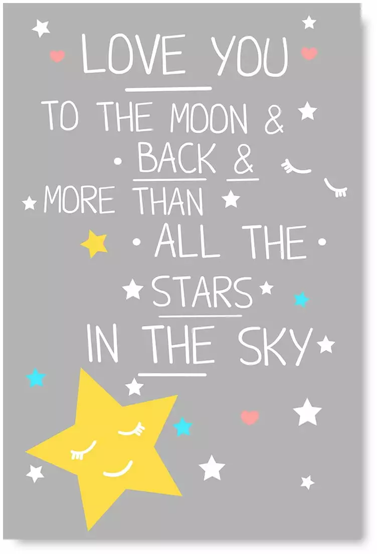 Awkward Styles Love You To The Moon and Back More Than All The Stars In The Sky Poster Picture Artwork Girls Room Wall Art Baby Boys Room Poster Cute Quotes Baby Room Wall Art Newborn Baby Poster