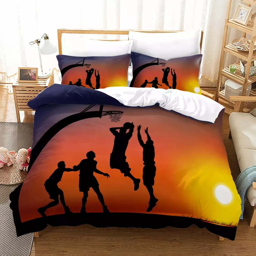 BottleZi Kids Boys Teens Bedroom Decor. Sports Theme Bedding Set for Kids Girls Adults Basketball Court Comforter uilted Duvet Set Bedroom Collection Twin Size 3Pcs