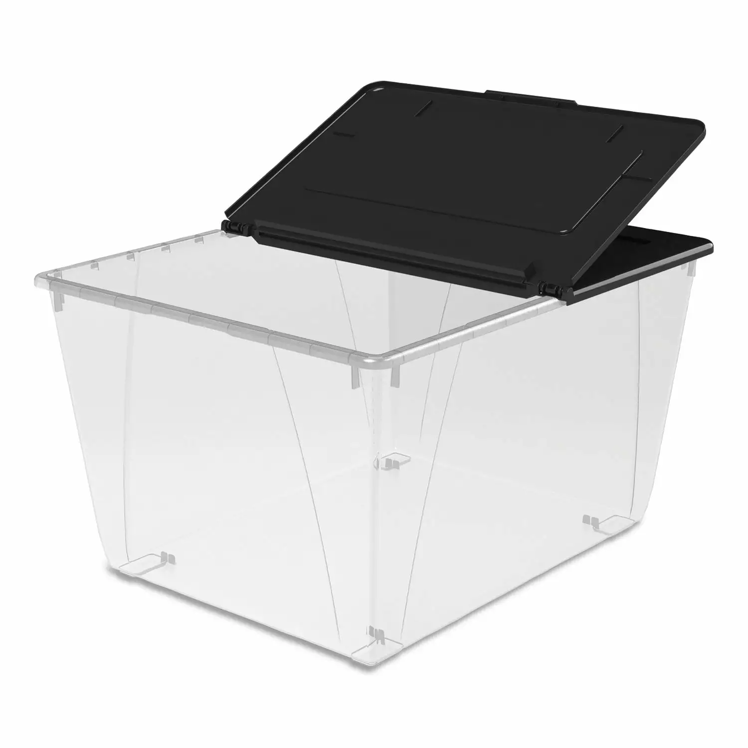 16 Gallon/60 L Storage Tote With Folding Lid. Frost/Black (4 units/pack)