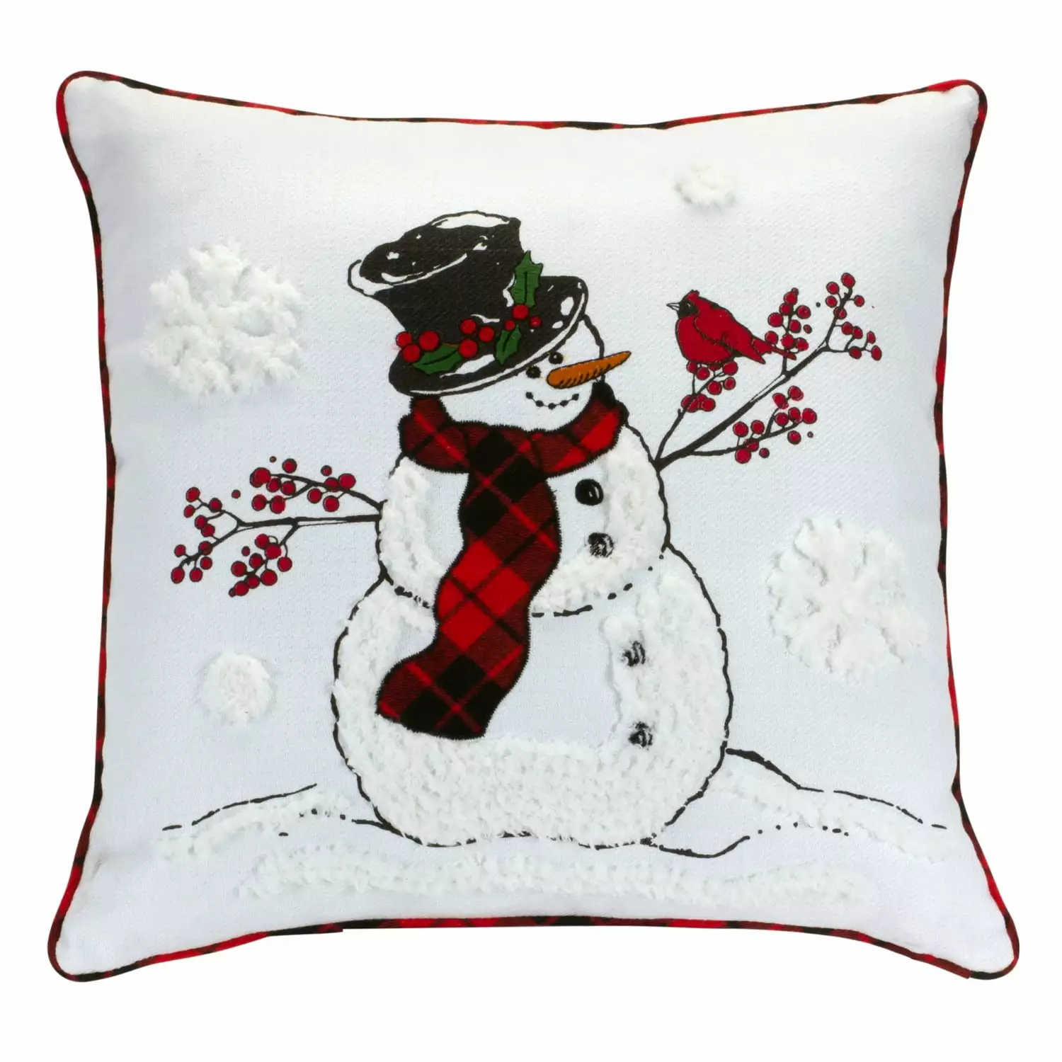 17 Red and White Snowman and Cardinal Throw Pillow