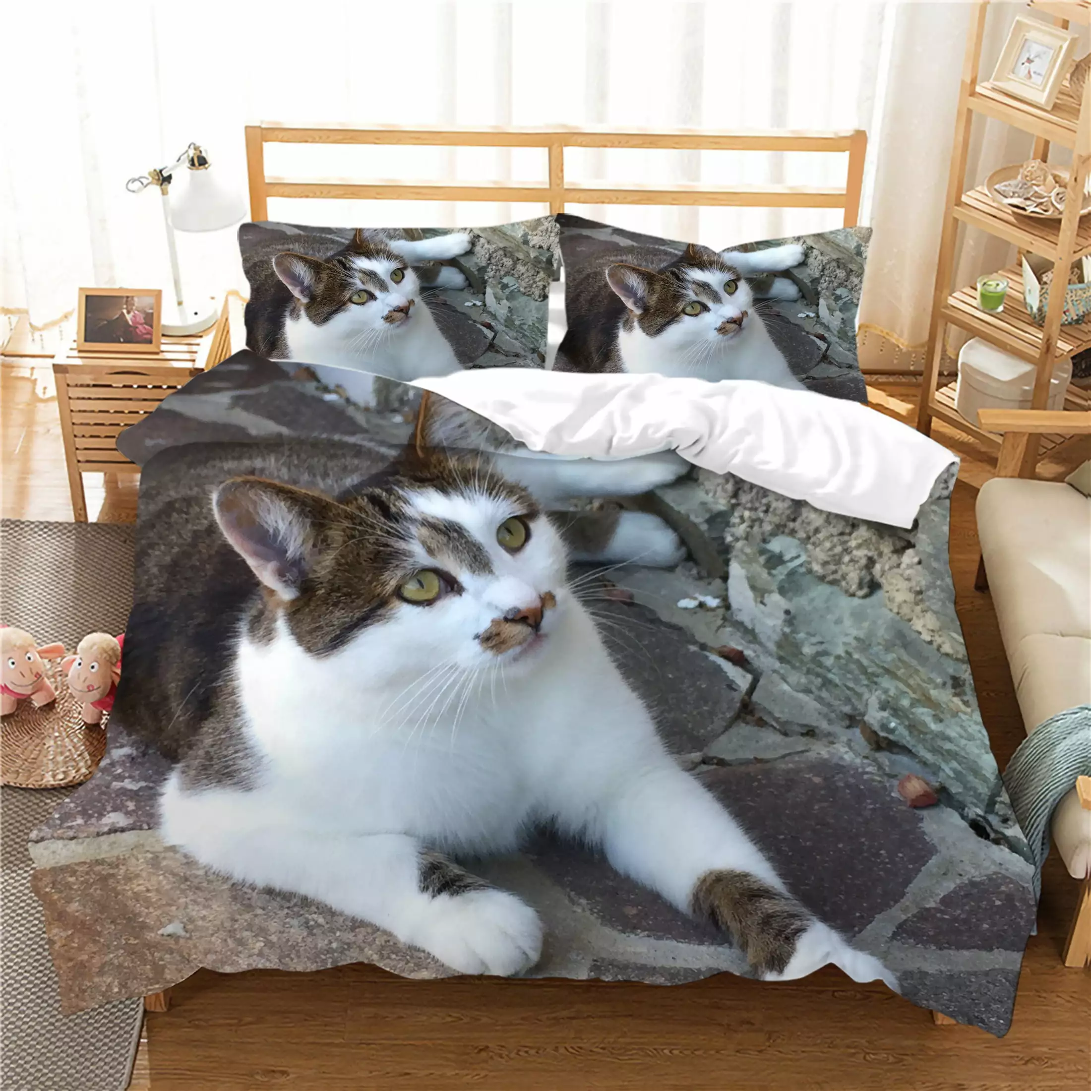 2/3 Pcs Bedding Cover Set High Quality 3D Cat Printed Home Textiles Girl Woman Quilt Cover Set.Twin (68x86)