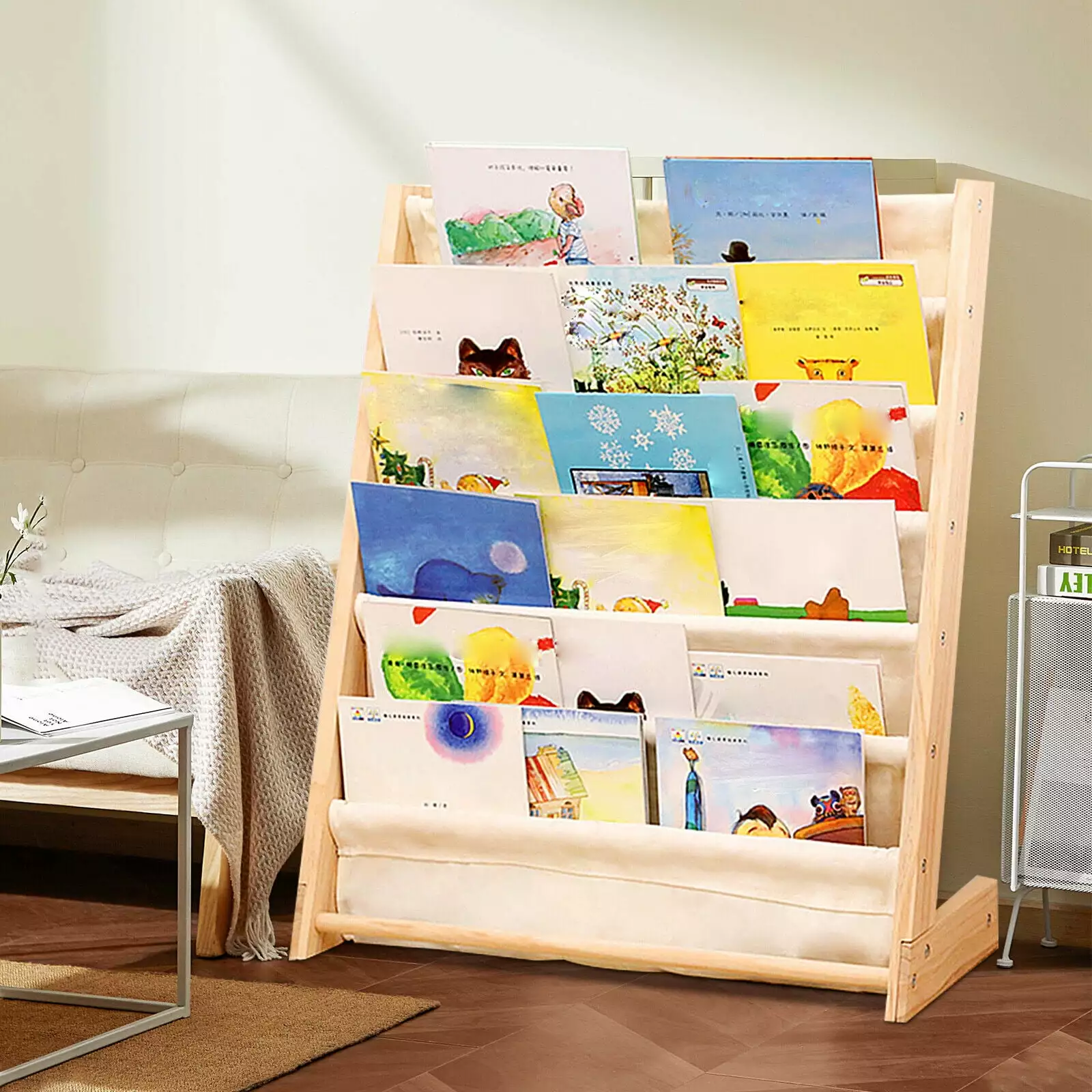 DENEST 6 Tiers Wooden Bookcase Shelf Children Book Storage Rack Book Organizer Holder