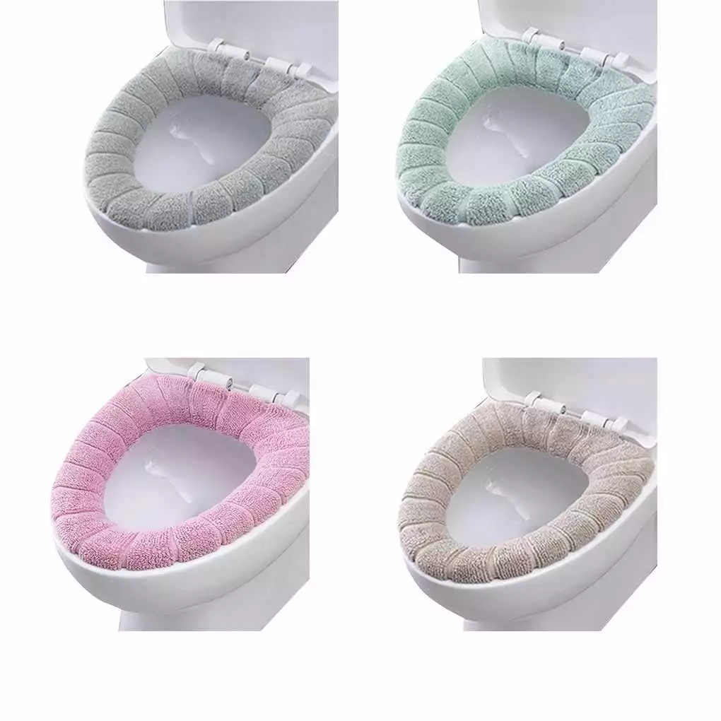 1Pc Bathroom Soft Thicker Warmer Stretchable Washable Cloth Toilet Seat Cover Closestool Pads. Blue