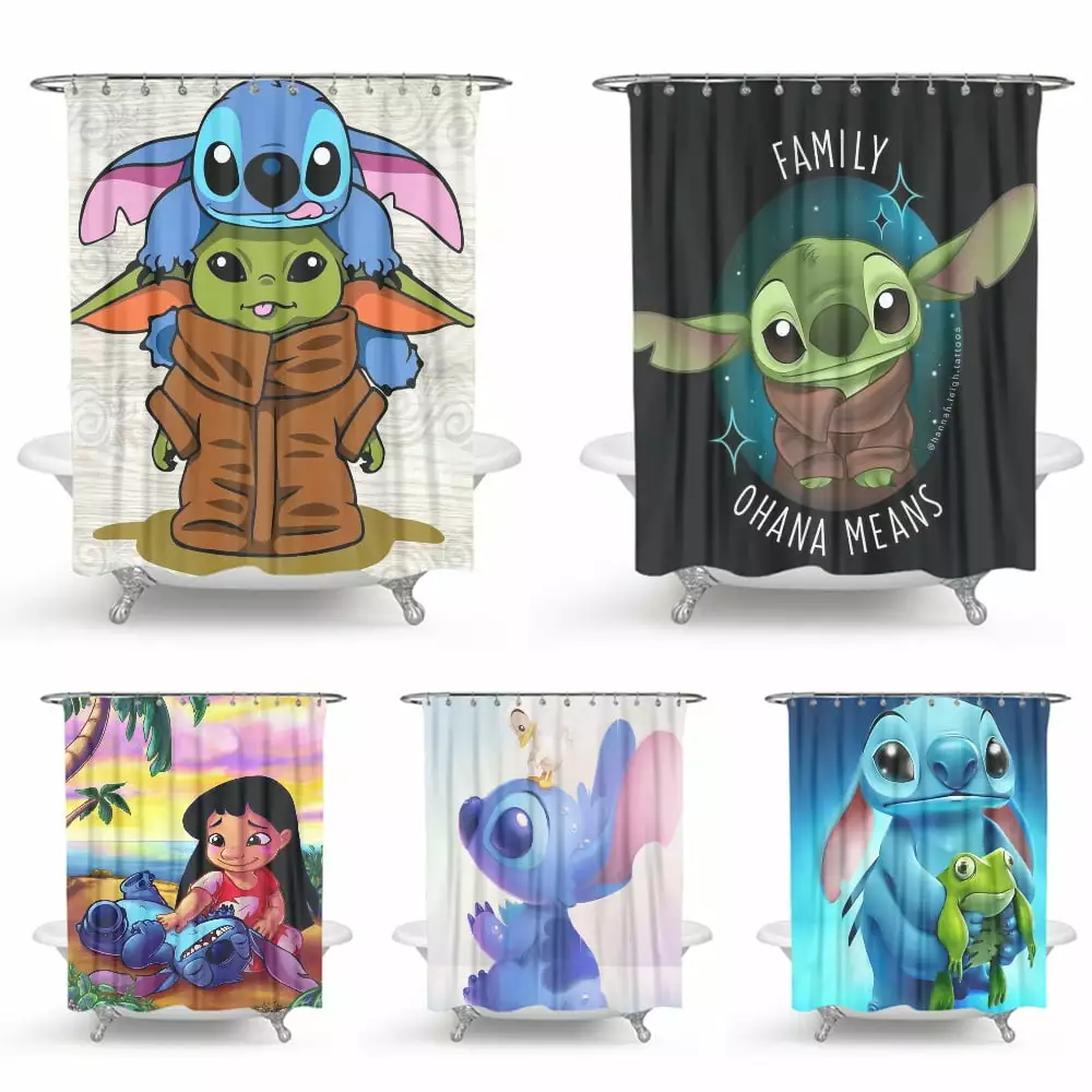 Kids Stitch DIY Bathroom Curtain Bathtub Art Decor Mildew Proof Bathroom Decor Set Accessories Waterproof Shower Curtains Polyester Fabric