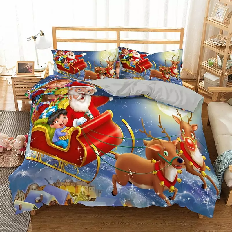 2/3 Pcs Quilt Cover Set Christmas Style Printing Unique Design Cartoon Bedding Cover Suit