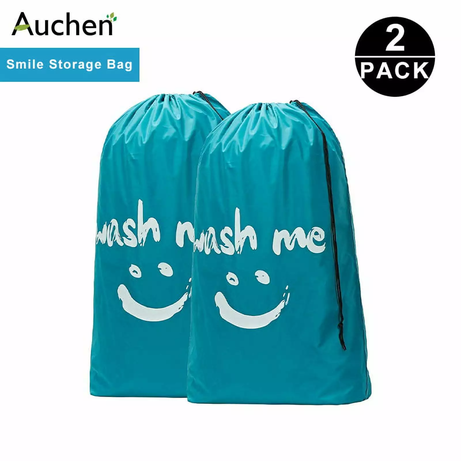 2 Pack Large Nylon Laundry Bag. AUCHEN 28x35 Smile Travel Laundry Bag with Locking Drawstring Closure and Rip Resistant Material. Dirty Clothes Organizer Travel Storage Bag ?C Blue. L