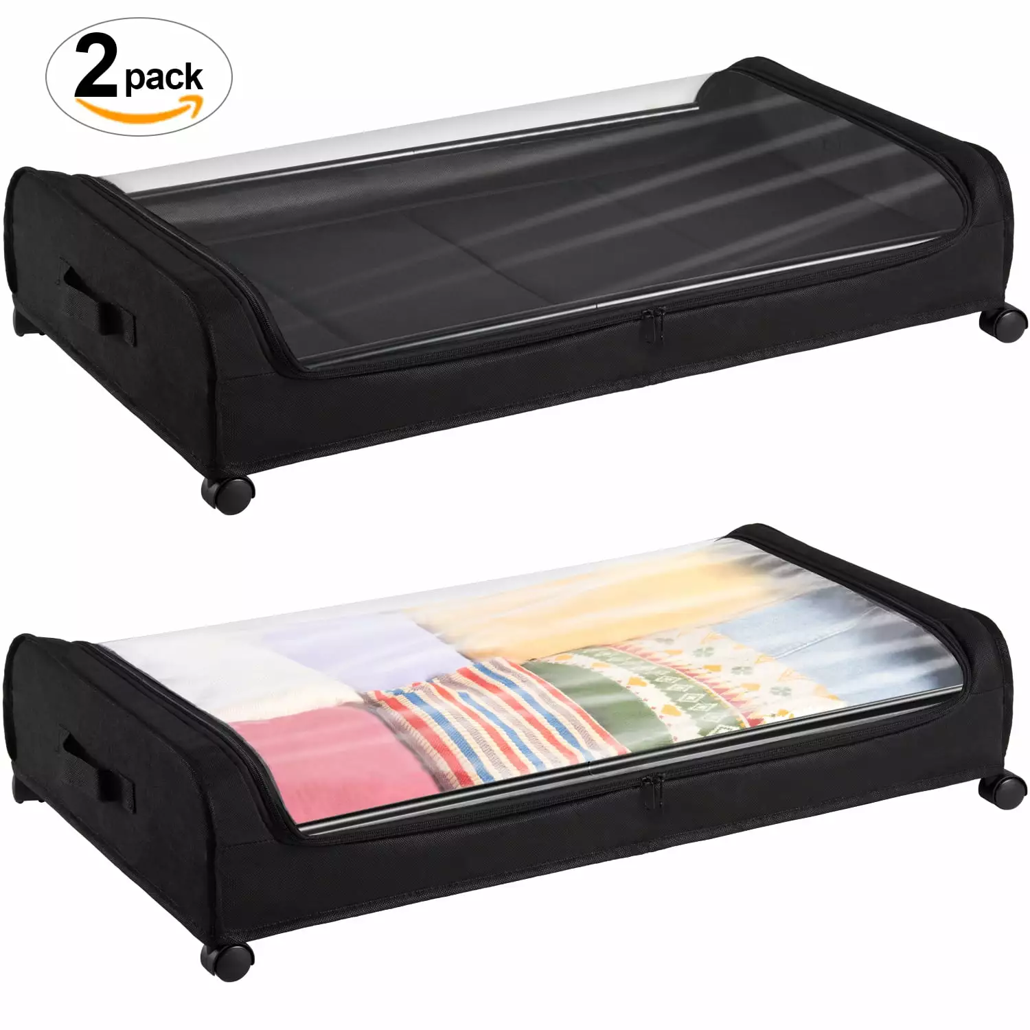 2 Pack Under Bed Storage Containers. Under Bed Shoe Storage With Wheels. Bedroom Storage Organization with Handles. Under Bed Storage Bins Drawer For Clothes. Blankets. Shoes. Bedding-Black