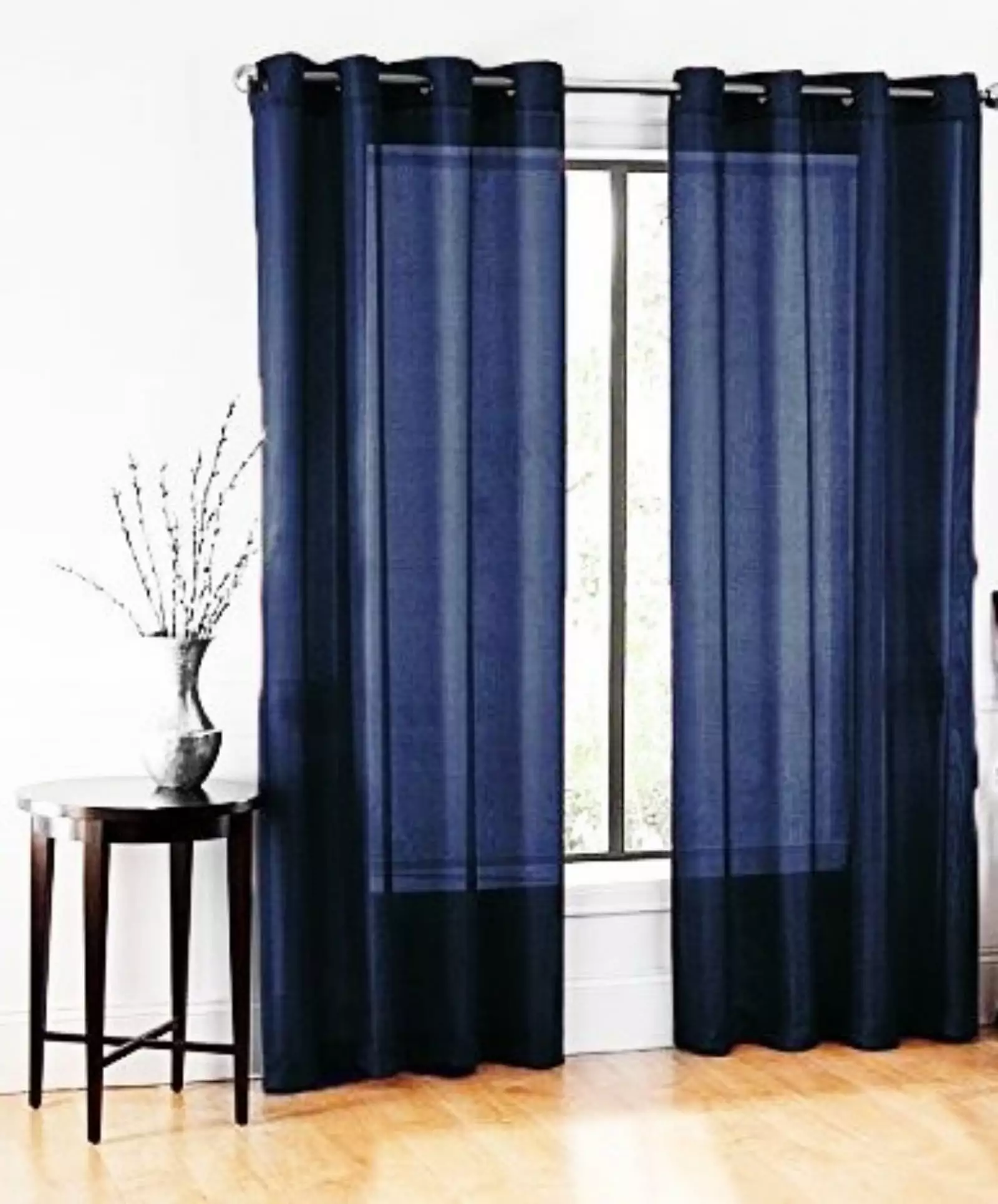 2 Panel Solid Navy-Blue Design Voile Sheer Window Curtain 8 Grommets 55 W X 63 L