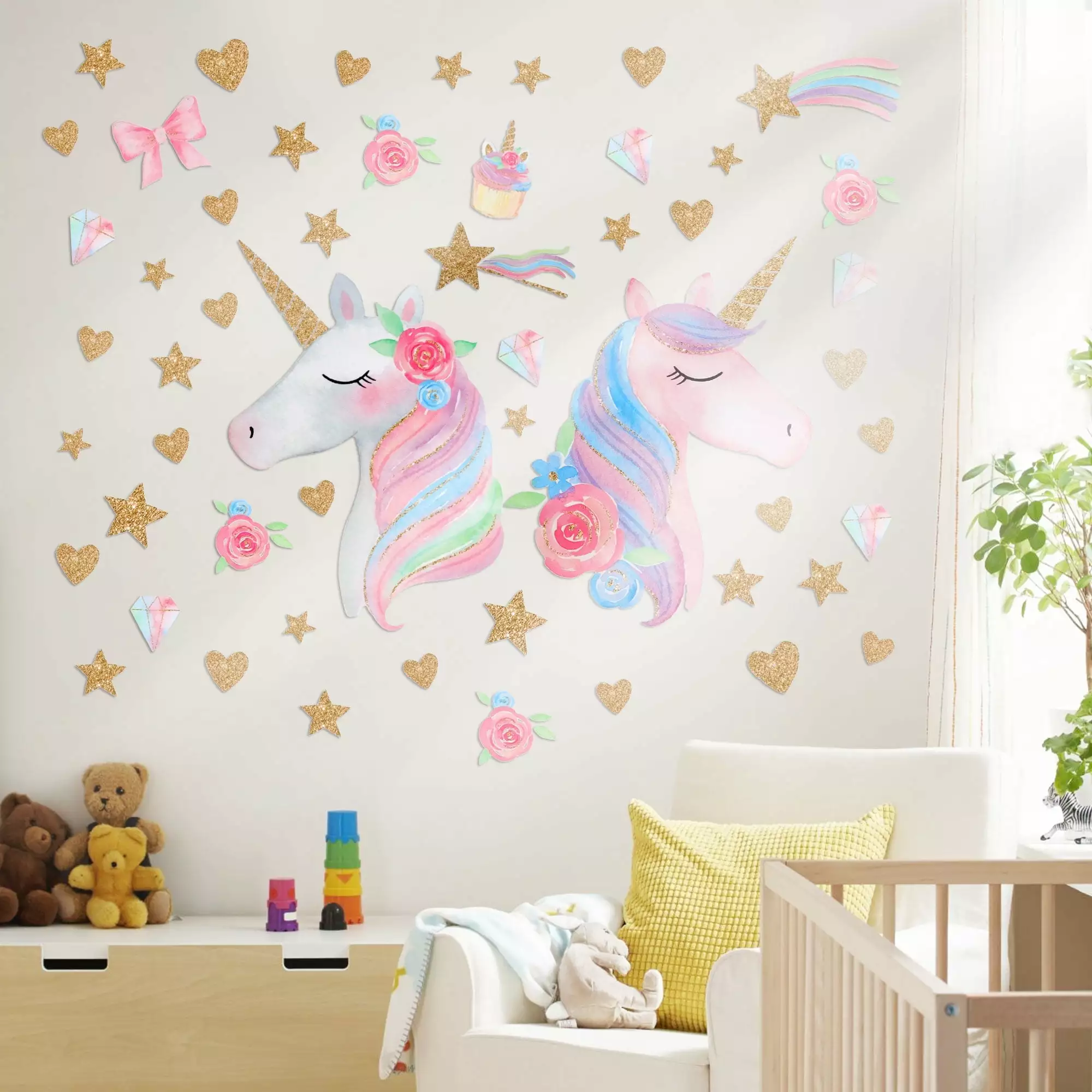 2 Sheets of Unicorn Wall Stickers. EEEkit Cute Unicorn Wall Decals Removable for Teenagerss' Bedroom Nursery Decor