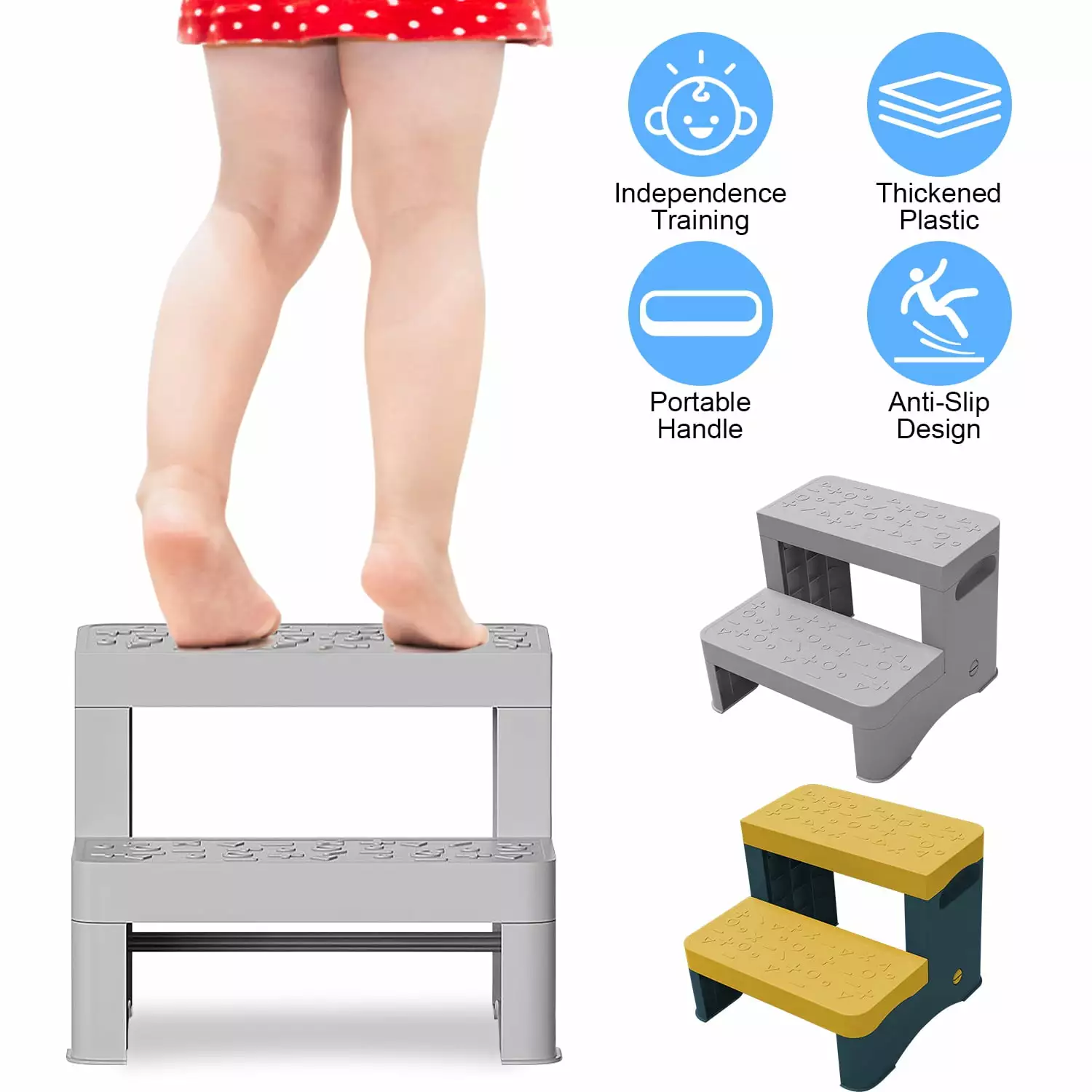 Anti-Slip Kids 2 Step Stool iMounTEK Bathroom Toddler Potty Training Step Stool Grey