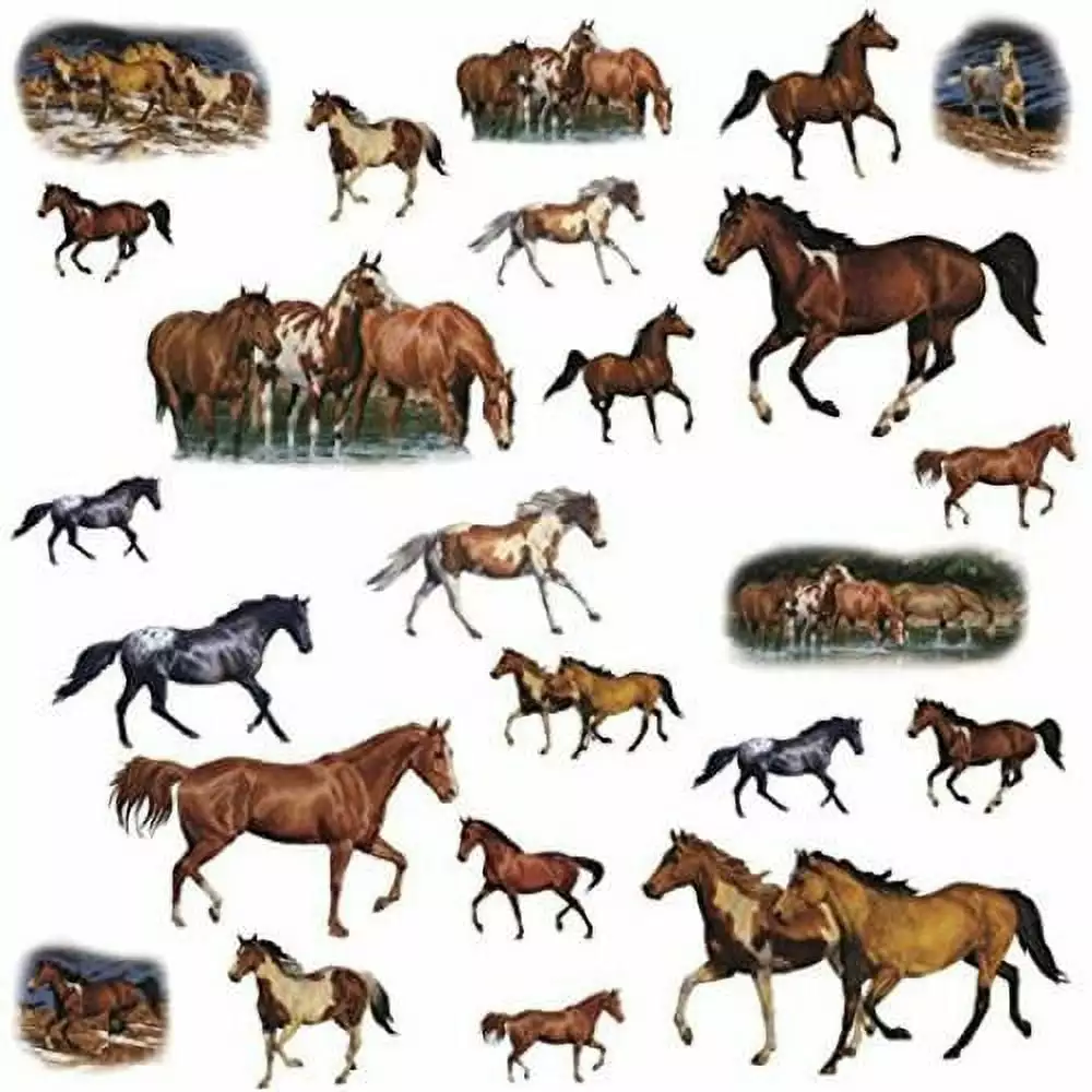 24 WILD HORSES BiG Wall Stickers Rustic Room Decals Ranch Mustang Arabian Decor