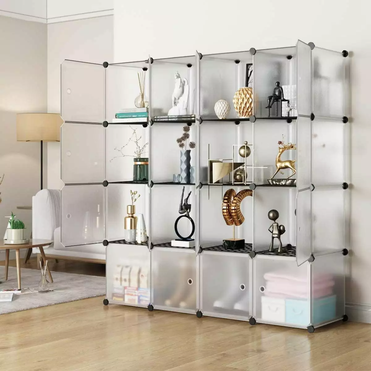 16-Cube Closet Organizer. Plastic Modular Cube Storage Shelves Rack. Closet Storage Shelves with Doors. Modular Clothing/Toys/Book Organizer Containers. Stackable Storage & Organization Cabinet. A1739