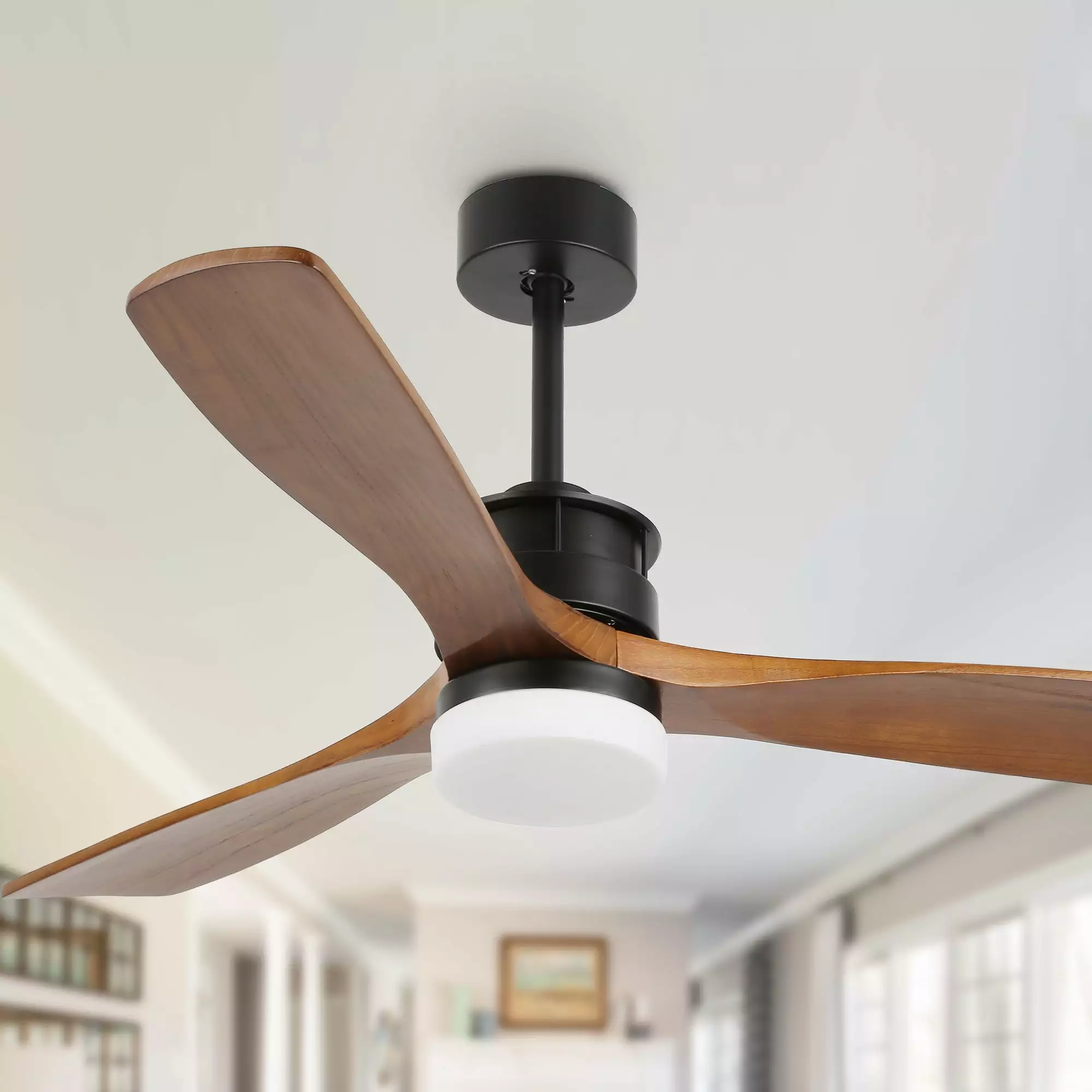 52 Inch Natural Wood Reversible Ceiling Fan with Remote Control and Light Kit