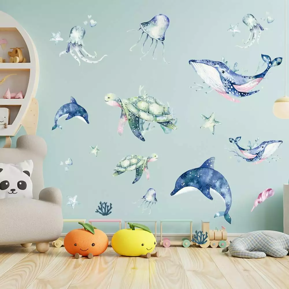 Under The Sea Wall Decals Art Ocean Beach Wall Sticker Sea Turtle Wall Stickers Vinyl Wall For Children Bedroom Living Room Nursery Room Office