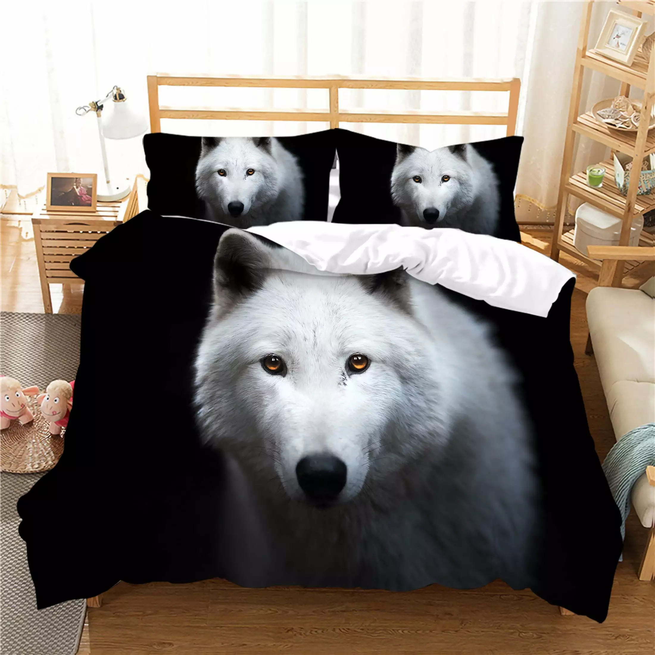 Bedclothes Unique Design Bedding Cover Set 3D Wolf Printed Black Luxury Polyester Duvet Cover.Twin (68x86)