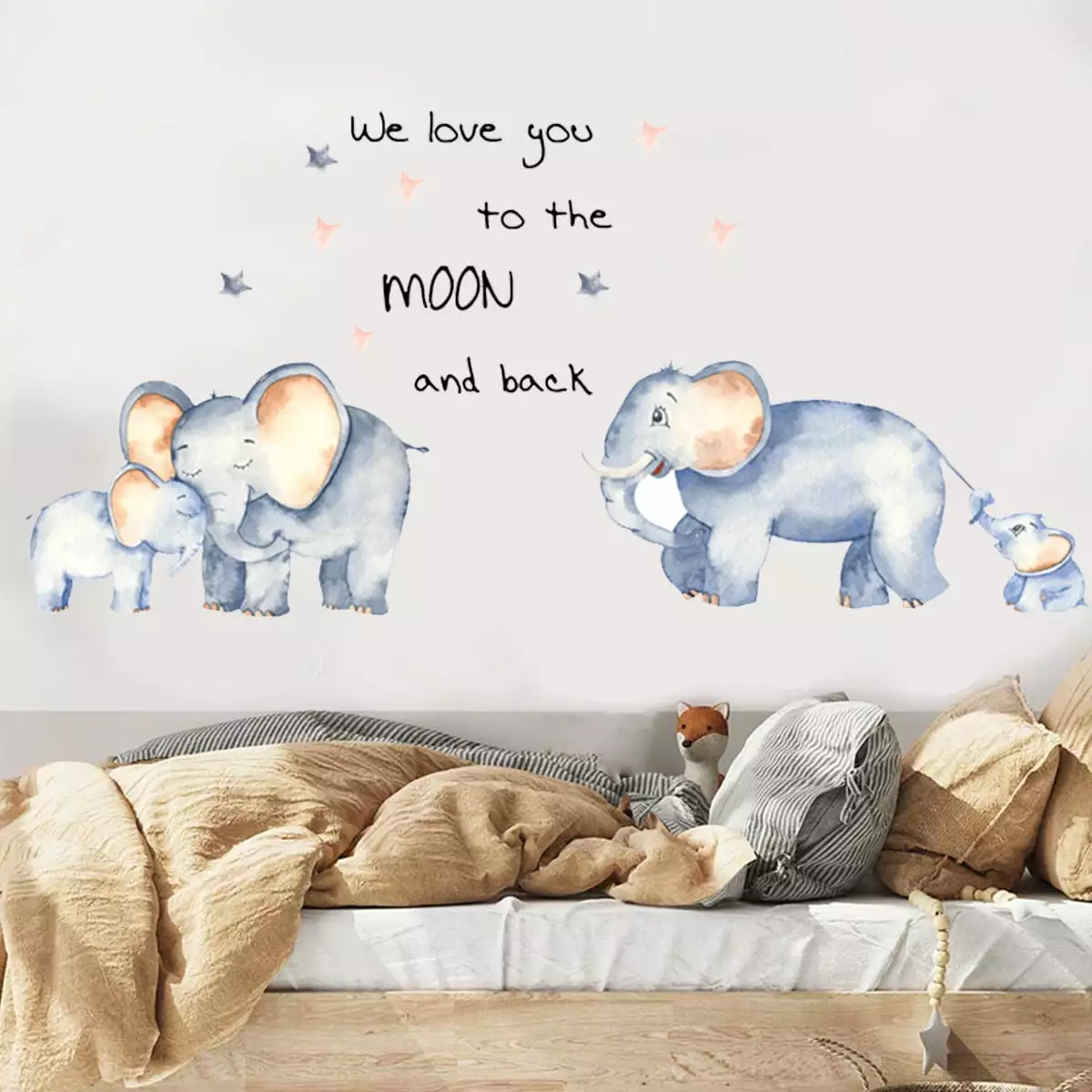 2Pcs Elephant Cartoon Wall Decals 23.6x11.8 Waterproof Removable Self-adhesive Wallpapers DIY for Kid Bedroom Nursery.Helps To Improve Children's Hands-on Skills And Creativity!