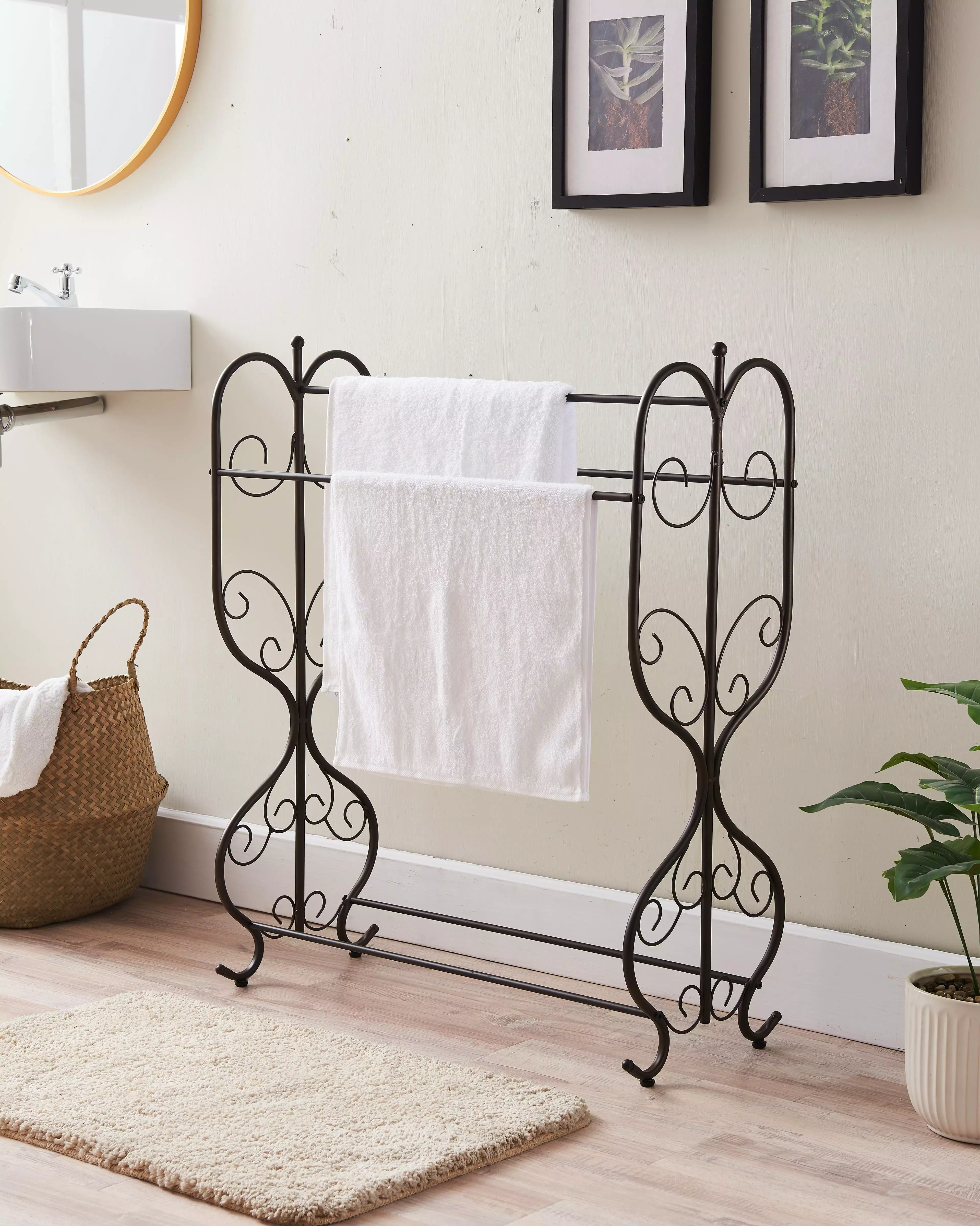 Pilaster Billups Free Standing Triple Bathroom Towel Rack. Black