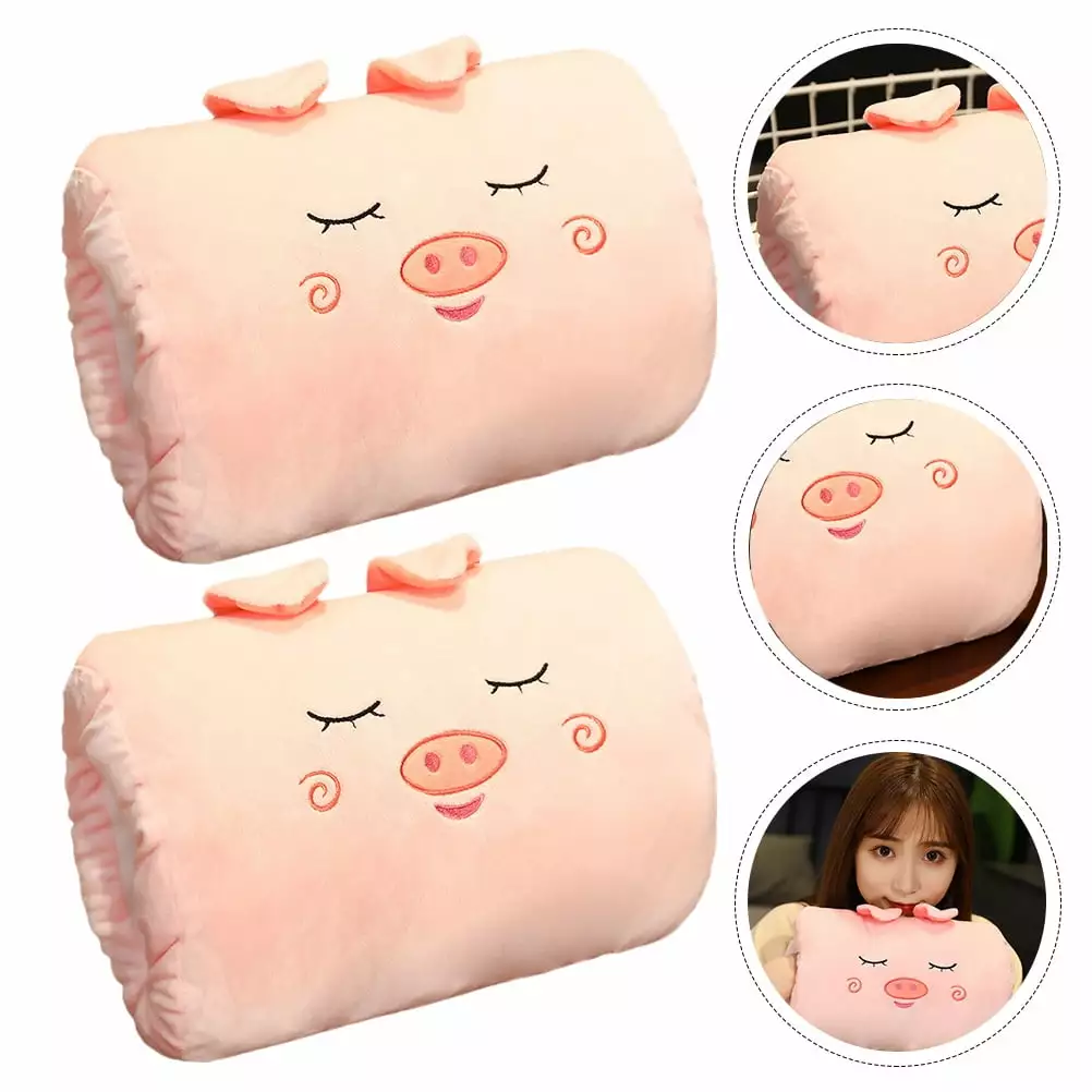 2pcs Cartoon Pillow Hand Cover Girl Plush Toy Pillows Warm Hand Pillow