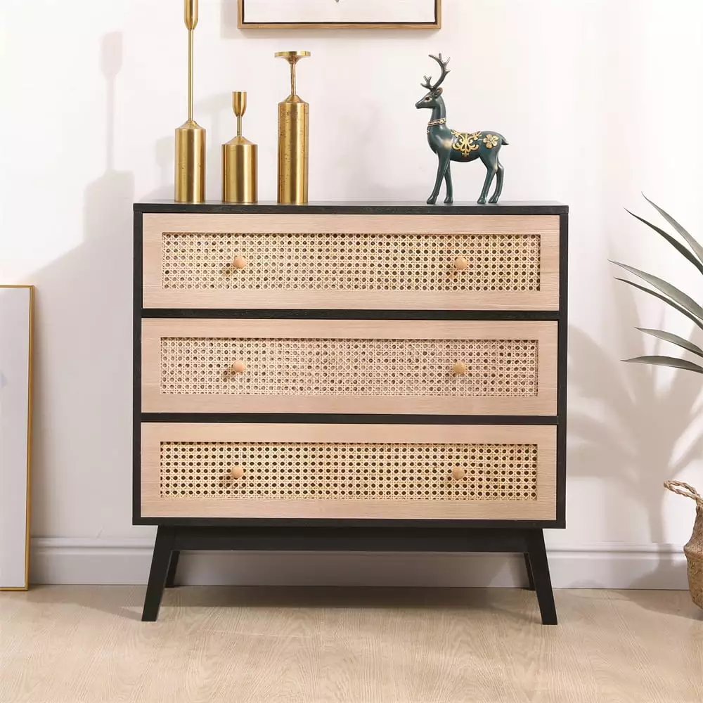 3 Drawer Rattan Dresser. Rattan Nightstand. Modern Closet Dressers Chest of Drawers. Boho Cabinet Small Dresser for Bedroom. Living Room