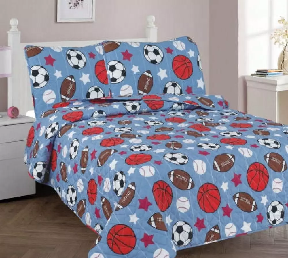 3-PC FULL GAME DAY Bed Cover Bedspread Coverlet Quilt Set for Kids and Teens