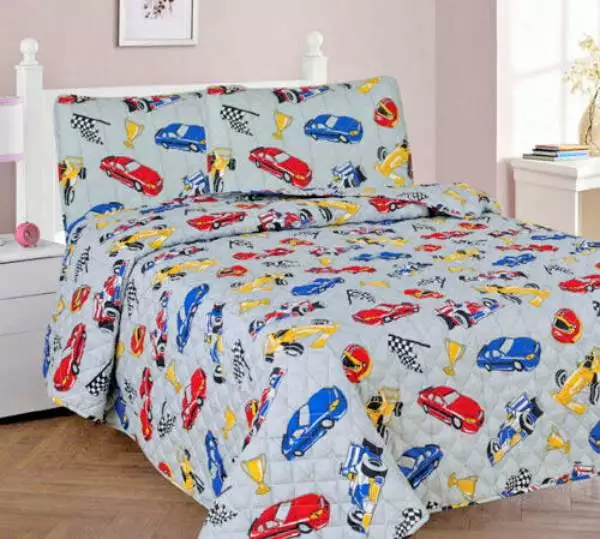 3-PC FULL RACE CAR Bed Cover Bedspread Coverlet Quilt Set for Kids and Teens