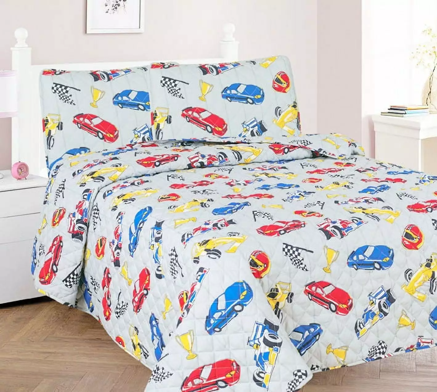 3-Piece Full Rugby Sport for Kids Microfiber Bedding Quilt Set. 1 Print Quilted Coverlet with 2 Matching Pillow Shams Included