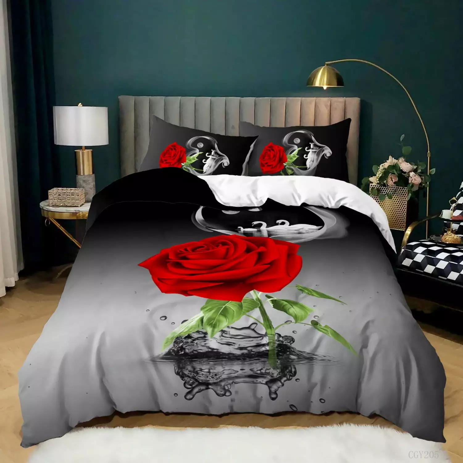 3-Piece Rose Pattern Comforter Sets Multi-Color Bedding Set (Includes 1 Quilt Cover . 2 Pillowcases)