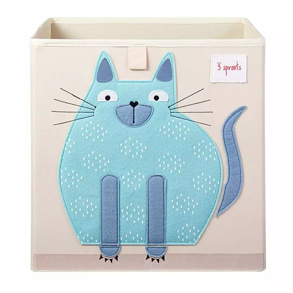 3 Sprouts Cube Storage Box - Organizer Container for Kids & Toddlers. Cat