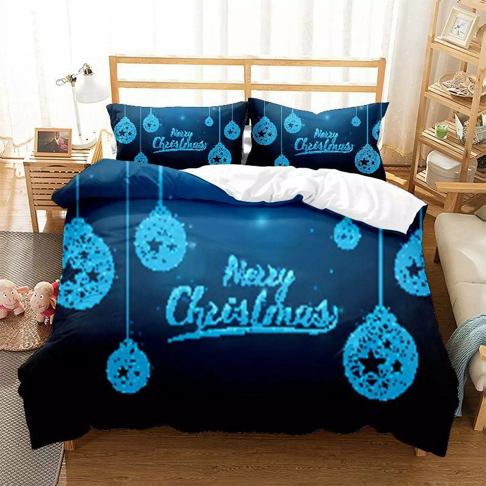 3-piece 3D Digital Printing Quilt Cover Full Size ChristmasChristmas Quilt Set With Shams Holiday Wishes Theme Bedroom Decoration Children Adult Bedding Set with 1 Comforter 2Pillowcase