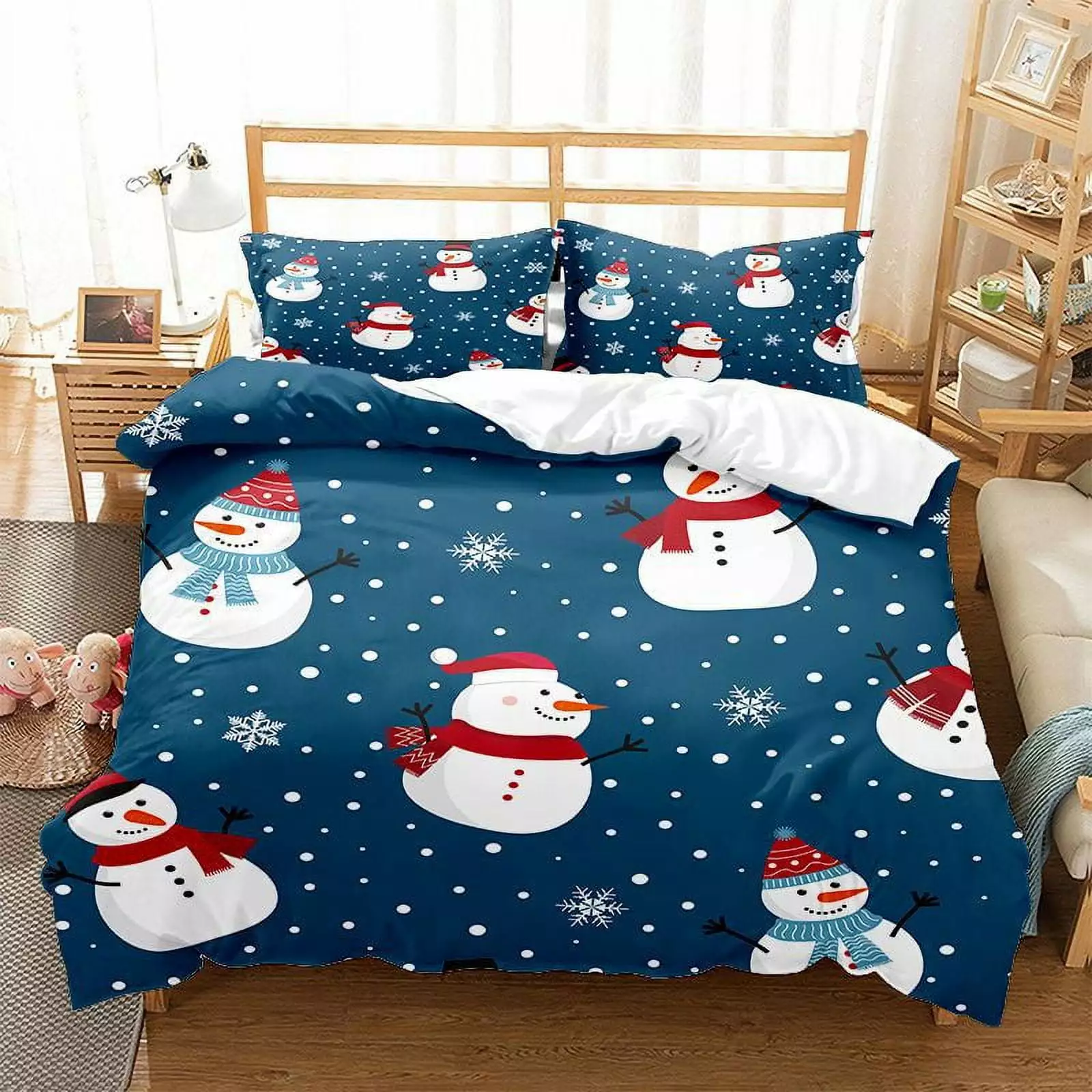 3-piece 3D Digital Printing Quilt Cover Full Size ChristmasChristmas Quilt Set With Shams Holiday Wishes Theme Bedroom Decoration Children Adult Bedding Set with 1 Comforter 2Pillowcase A2