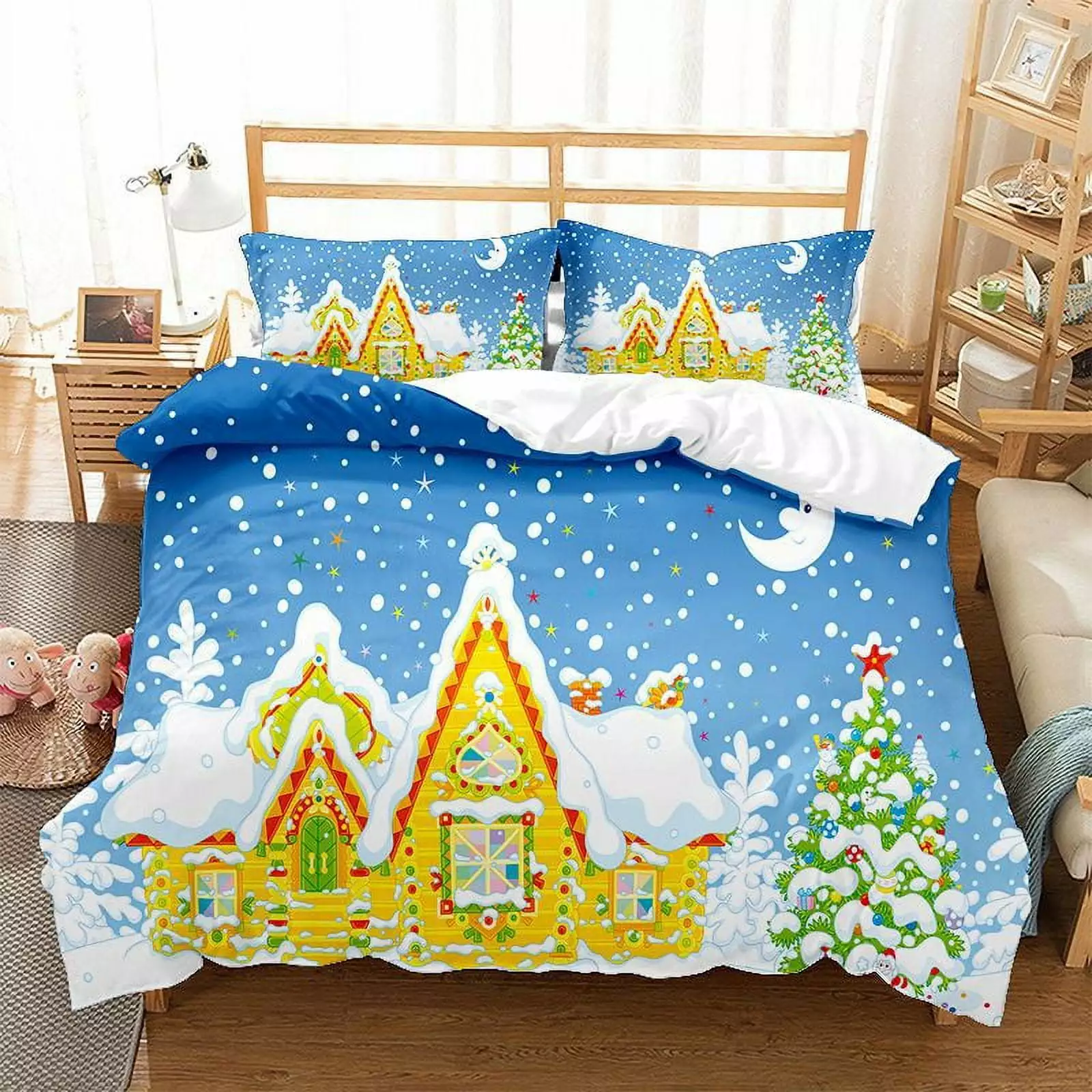 3-piece 3D Digital Printing Quilt Cover Full Size ChristmasChristmas Quilt Set With Shams Holiday Wishes Theme Bedroom Decoration Children Adult Bedding Set with 1 Comforter 2Pillowcase