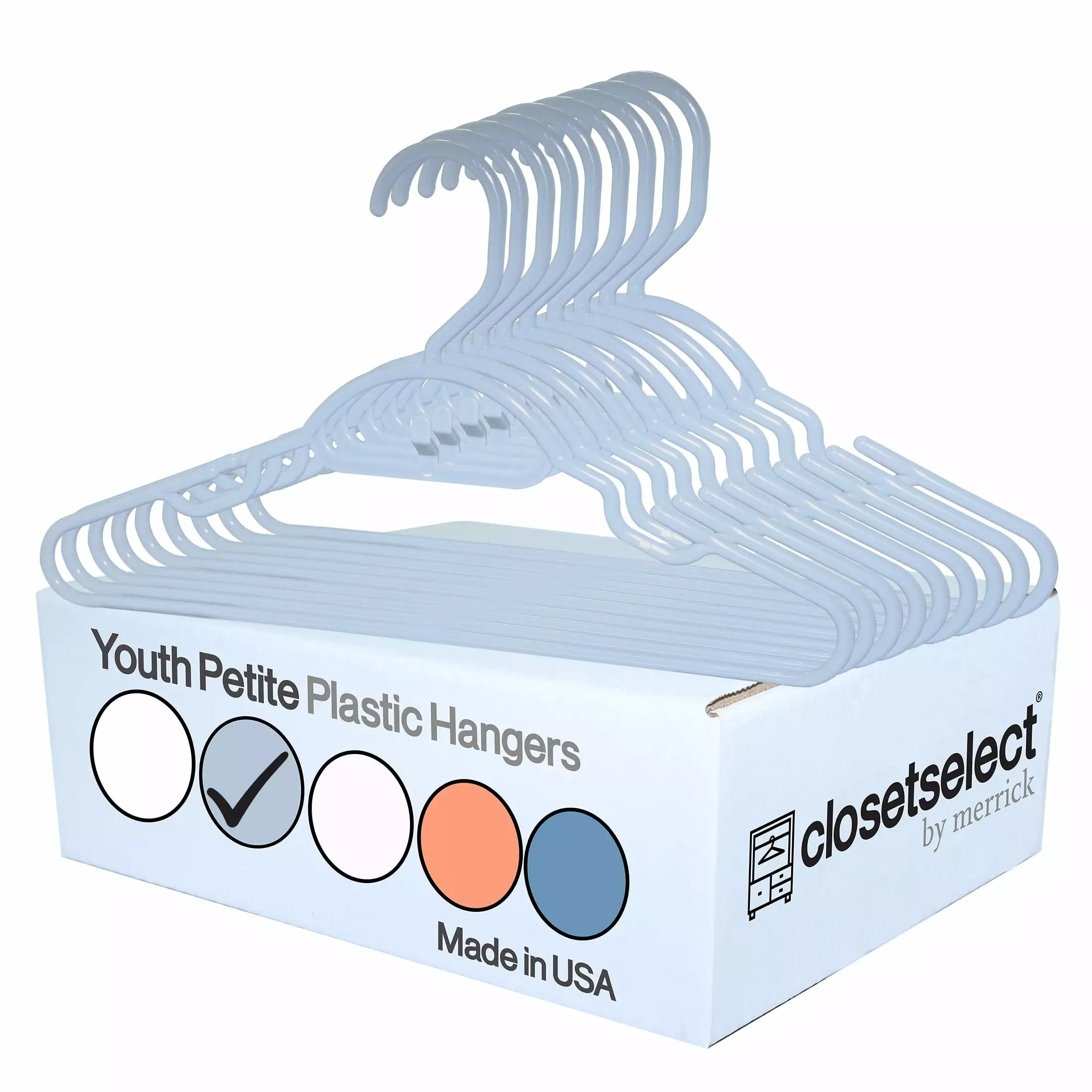 30 Pk Youth Petite Plastic Hangers. Medium. Petite. Preteen. Junior. Children Sizes 8 to 14. Grey