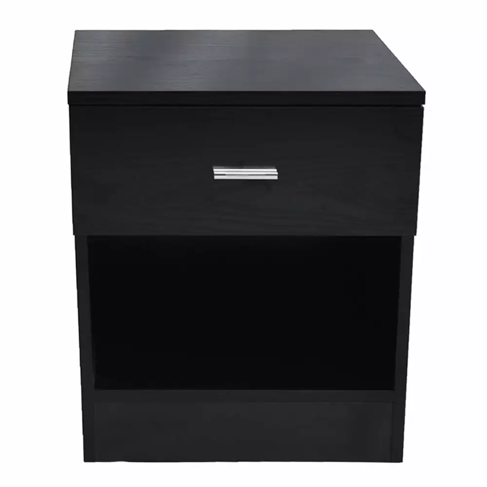 Lomubue 1 Drawer Metal Handle Bedside Cabinet Night Table Black