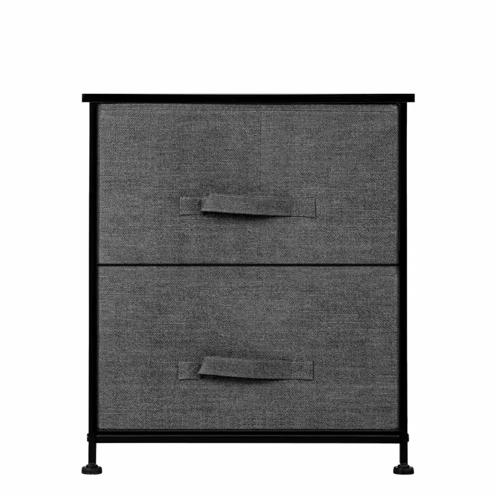 Sharpstar 2 Drawers -Night Stand. End Table Storage Tower - Sturdy Steel Frame. Wood Top. Easy Pull Fabric Bins - Organizer Unit For Bedroom. Hallway. Entryway. Closets - Textured Print. Grey