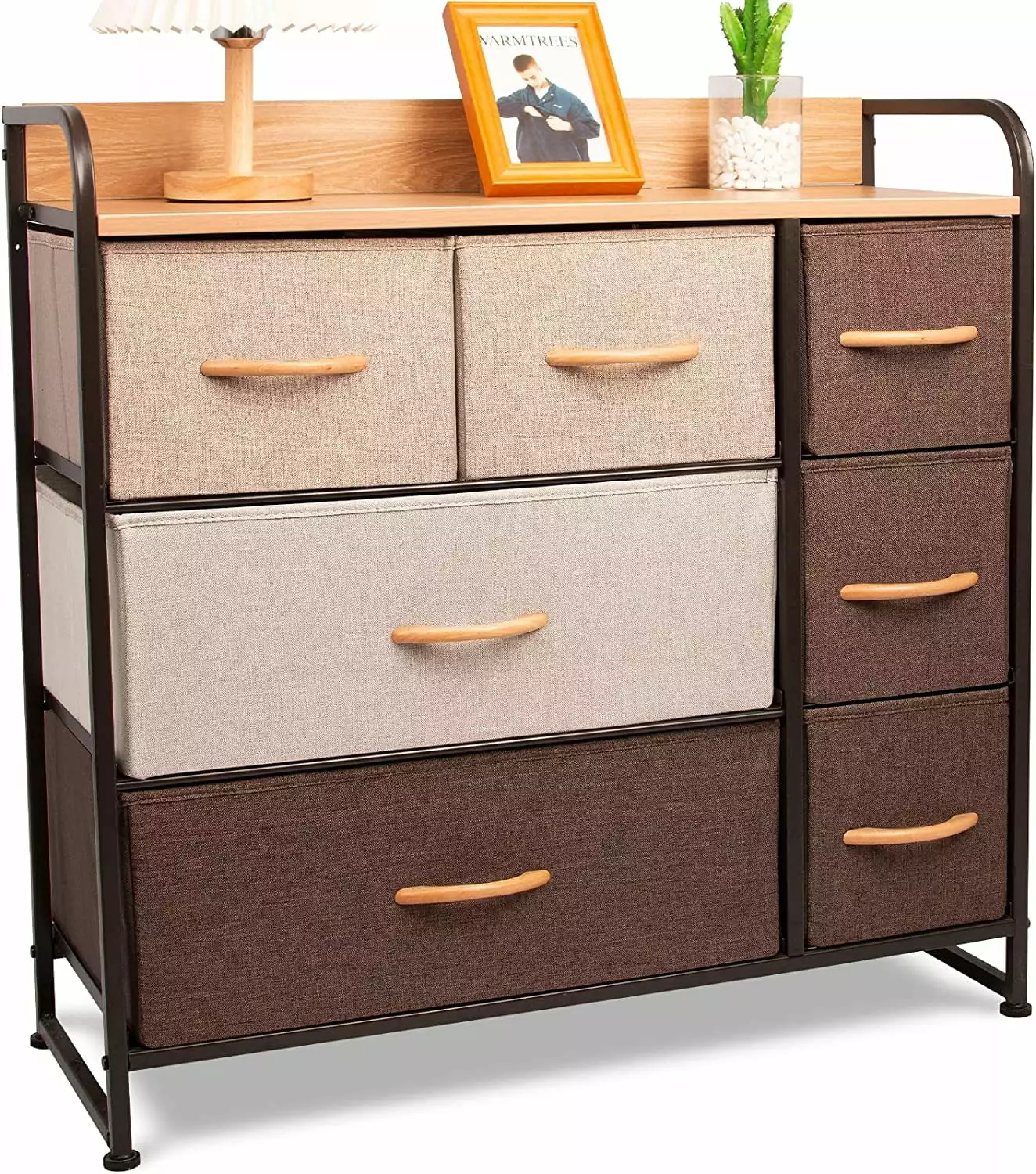 7 Drawer Dresser Storage Tower. 4-Tier Vertical Organizer Chest for Bedroom. Hallway. Entryway. Closet. Nursery. Sturdy Steel Frame. Wooden Top & Handle. Easy Pull Fabric Bins. Dark Gray