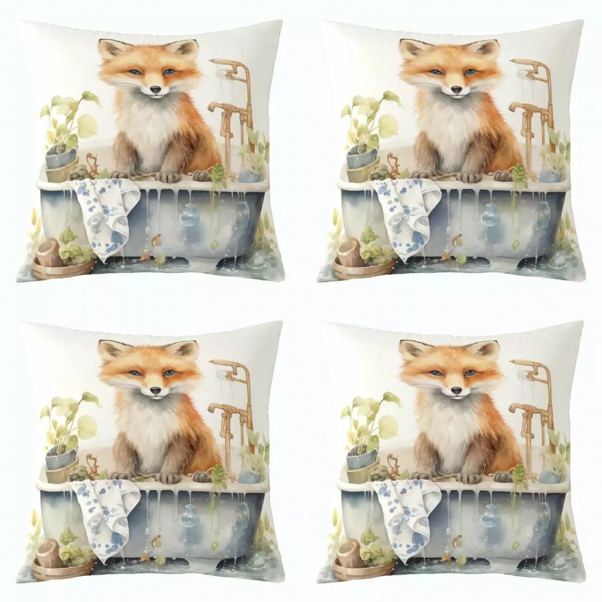 3D Fox Set of 4 Cushion Covers 16x16 Inch.Kawaii Animal Pillow Covers.Bathtub Cute Fox Throw Pillow Covers.Funny Cartoon Animal Decorative Square Pillow Cases For Sofa Brown Bedroom Decor