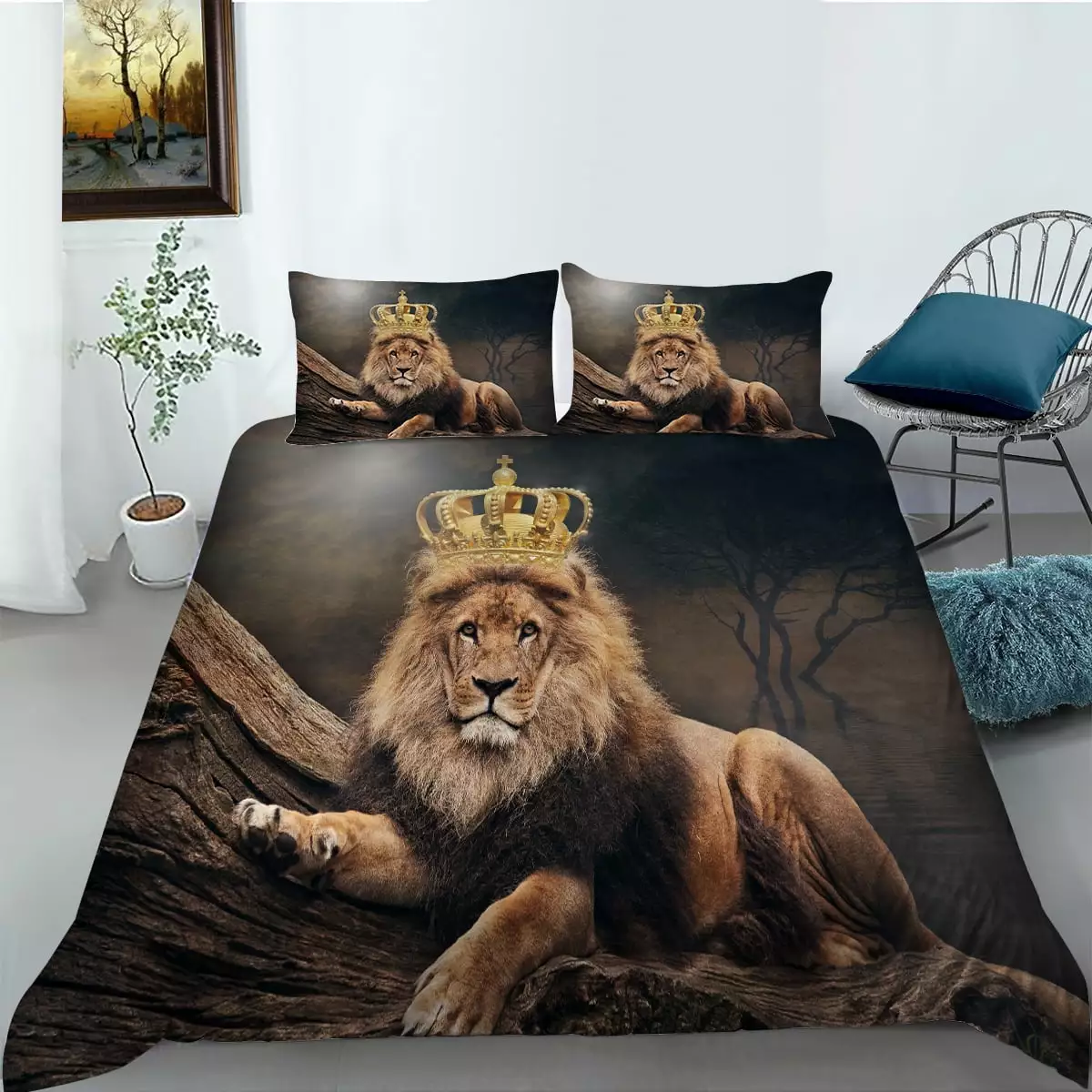 3D Lion Printing Duvet Cover Set Soft Bedding Set Comforter Cover Set.Queen (90x90)