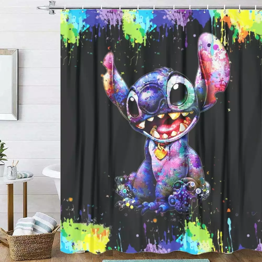 3D Print Lilo & Stitch Cartoon Art Cartoon Shower Curtain Bathroom Decor Set Shower Curtains .Waterproof Polyester Fabric Decorative Bathroom Bath