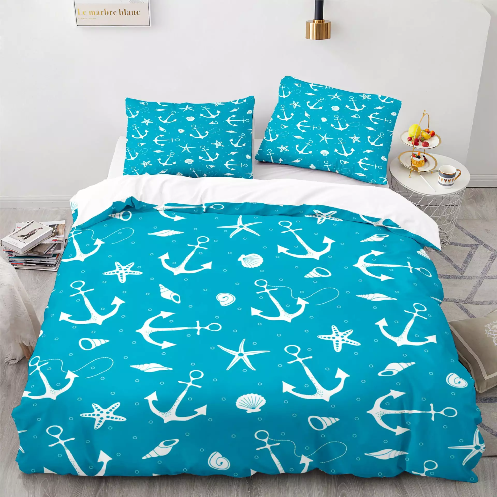 3D Printed Ocean Scene Comforter Set Ocean Animals Beach Trees 3PCS Comforter Sets Coverlet Bedding Sets Soft Collection Home Decor 1 Duvet Cover 2 Pillow Cases (No Comforter)